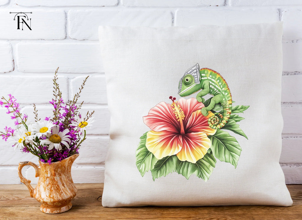 Cute Chameleon on Hibiscus Clipart Bundle