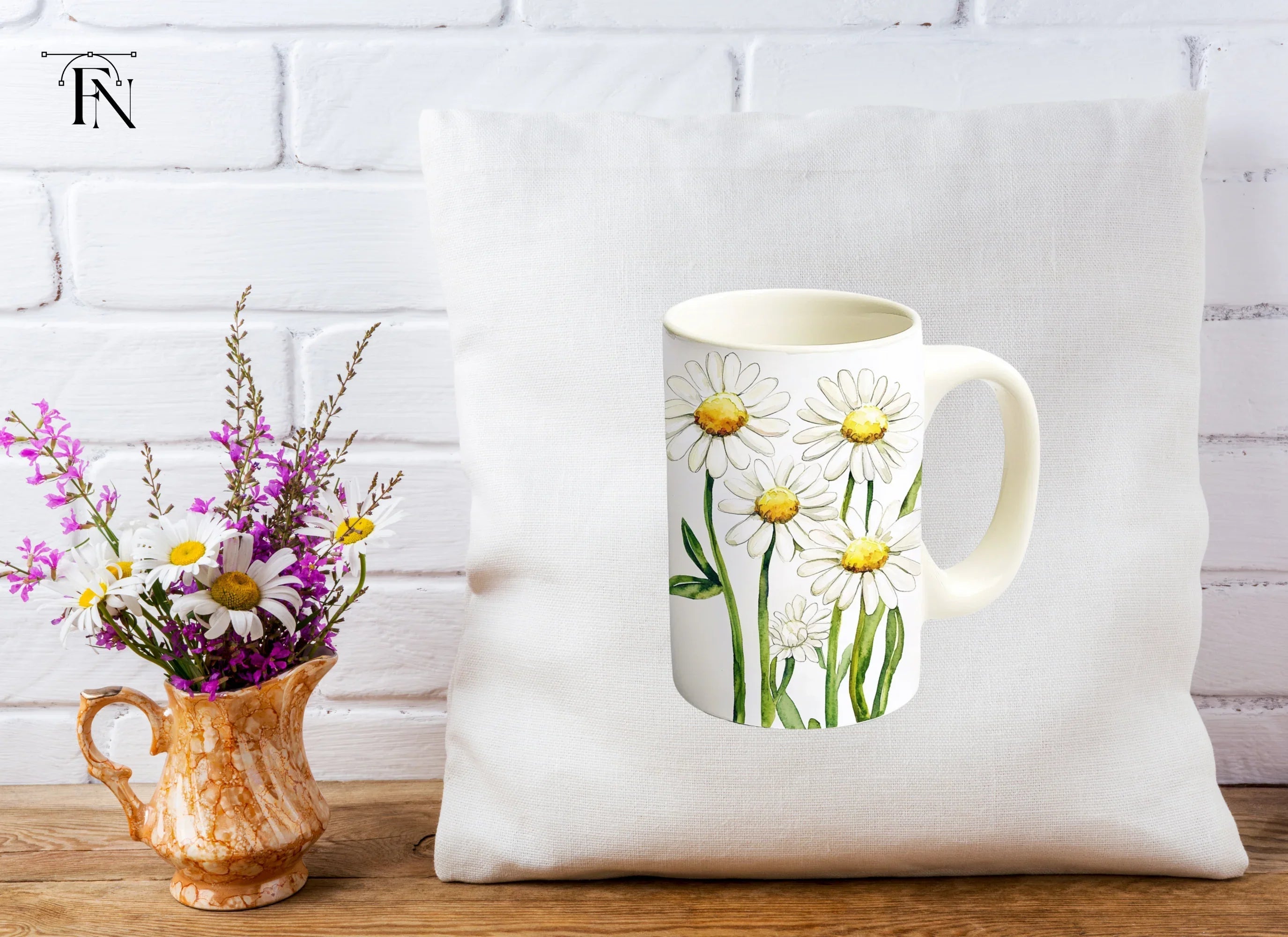Daisy Flowers in Mugs Clipart Bundle