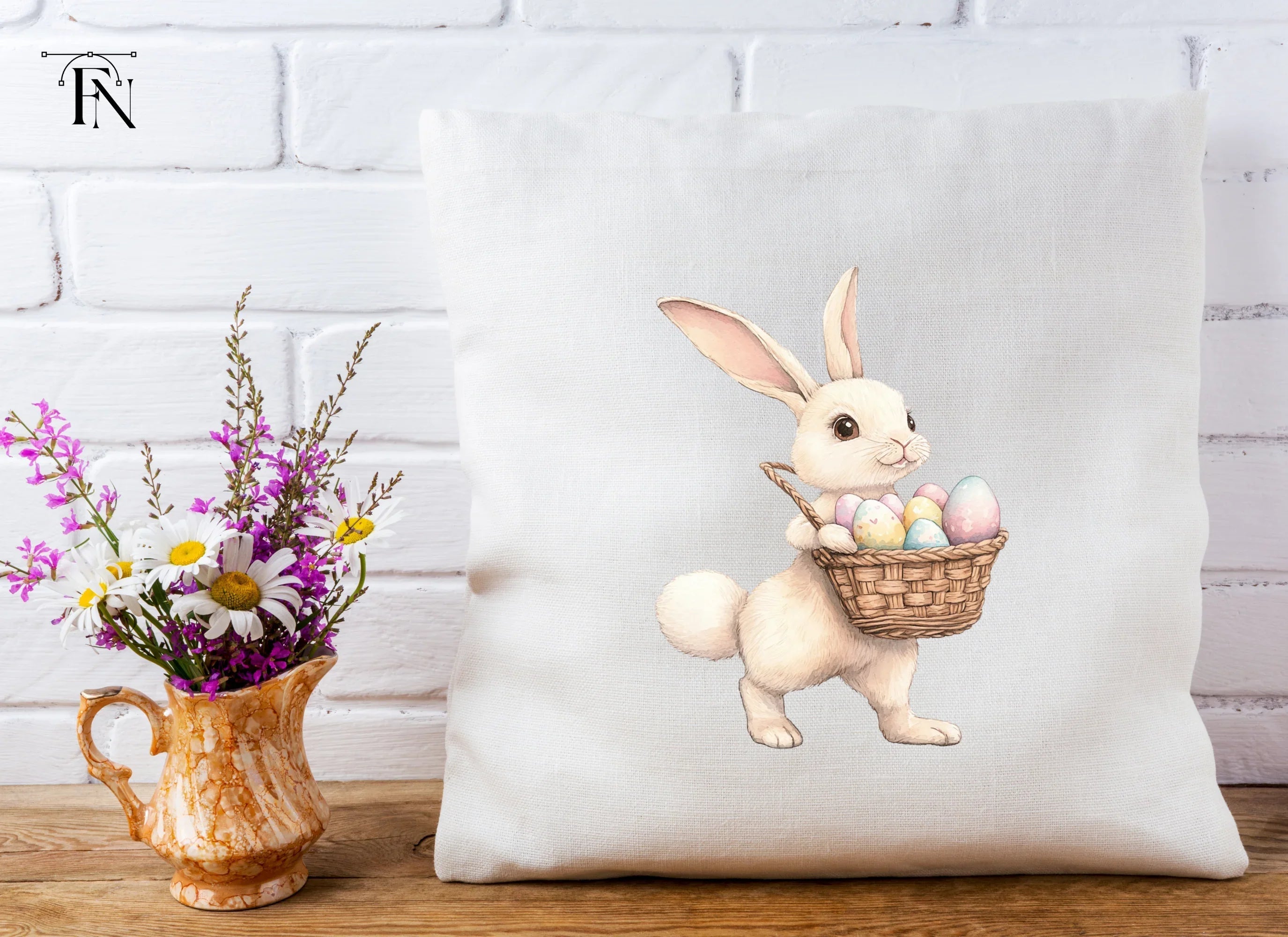 Cute White Easter Bunnies with Baskets Clipart Bundle