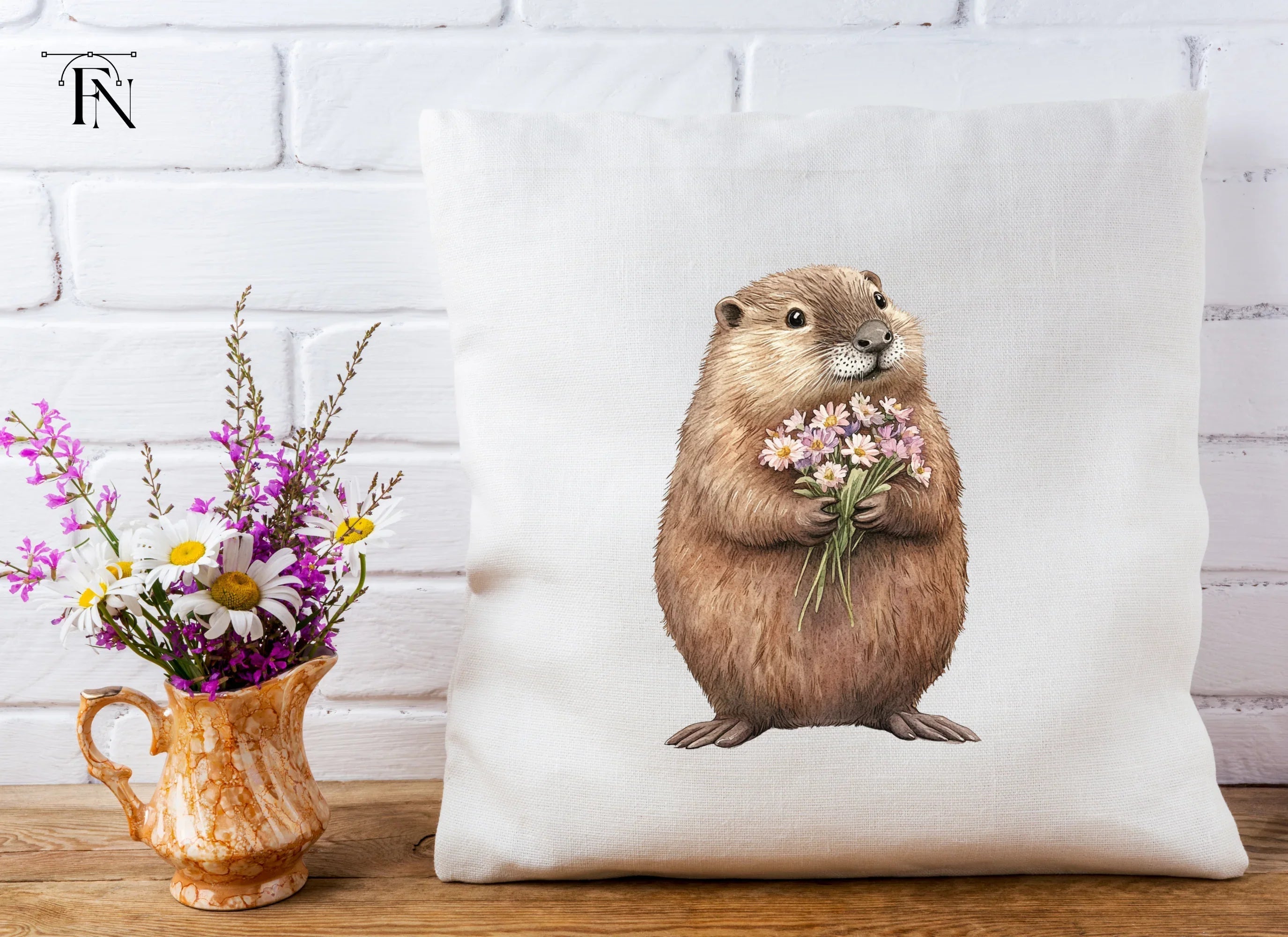 Cute Otters with Flowers Clipart Bundle