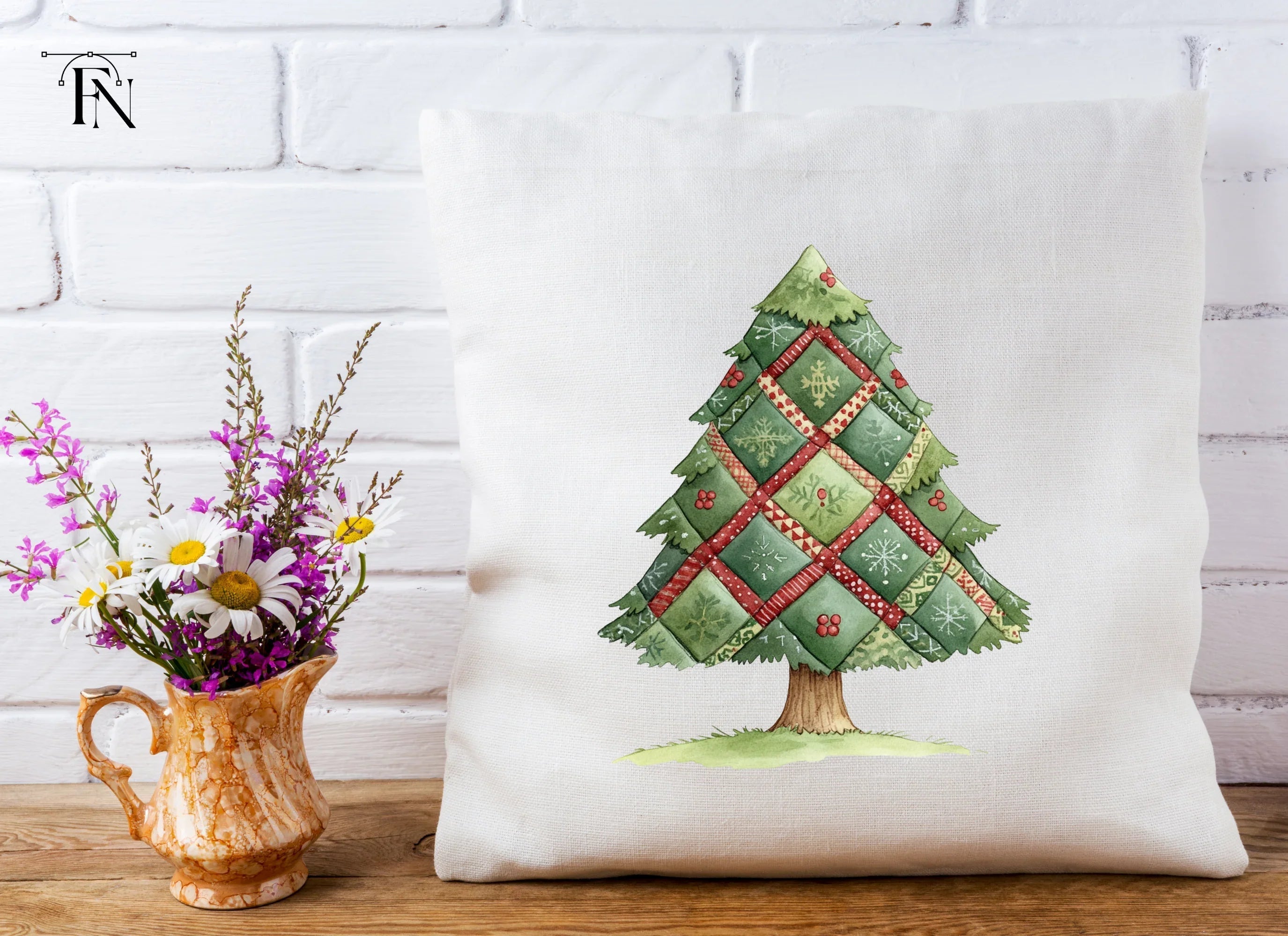 Quilted Christmas Tree Clipart Bundle
