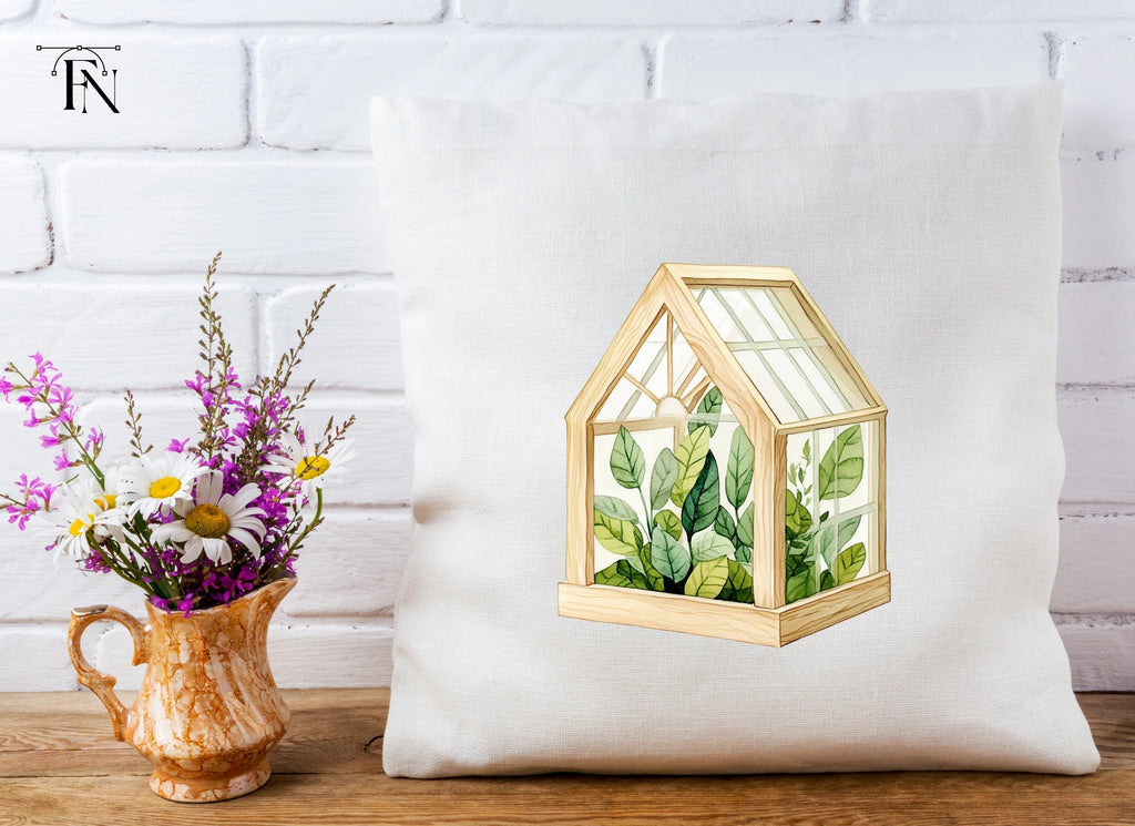Wooden Greenhouse with Plants Clipart Bundle