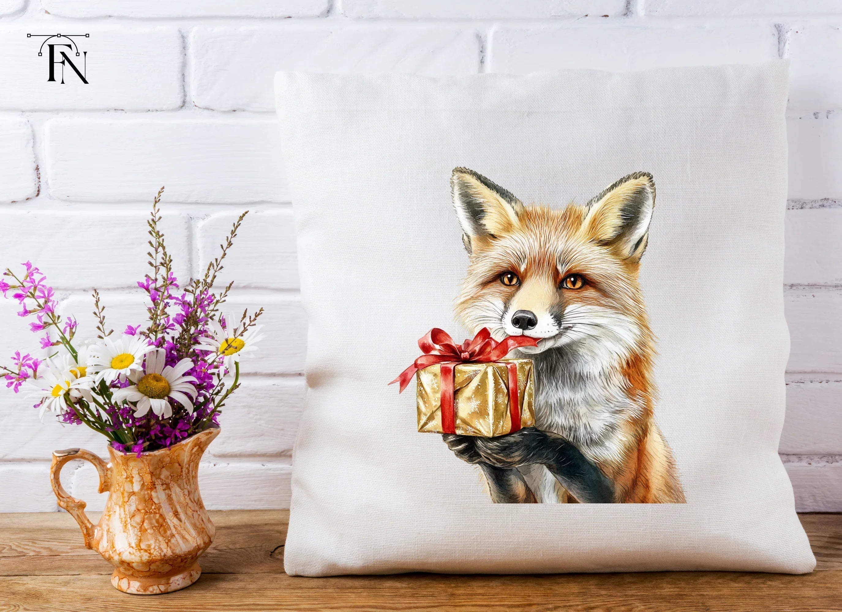Festive Fox with Christmas Gift Clipart Bundle