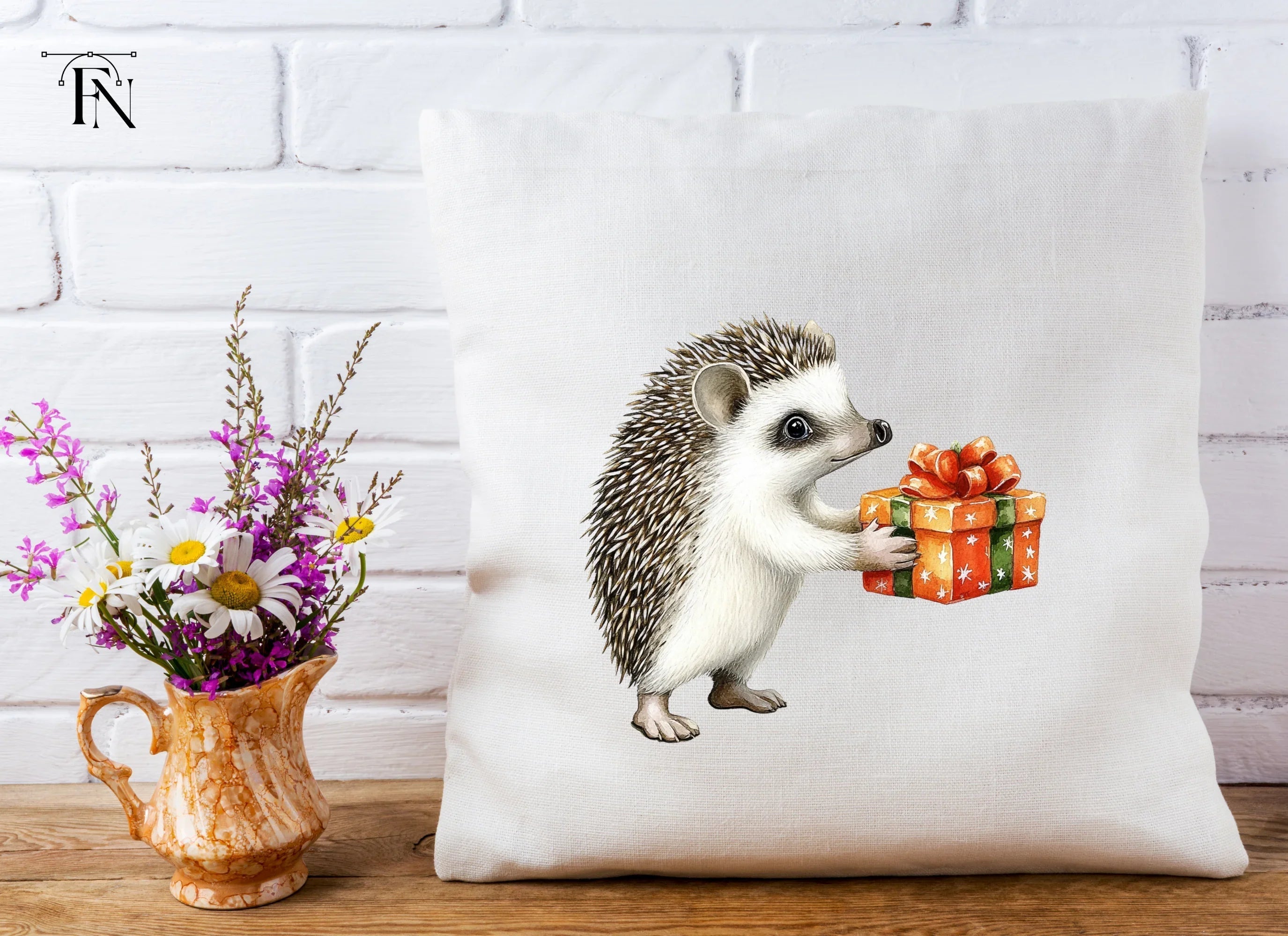 Hedgehog with Orange Gift Box Clipart Bundle