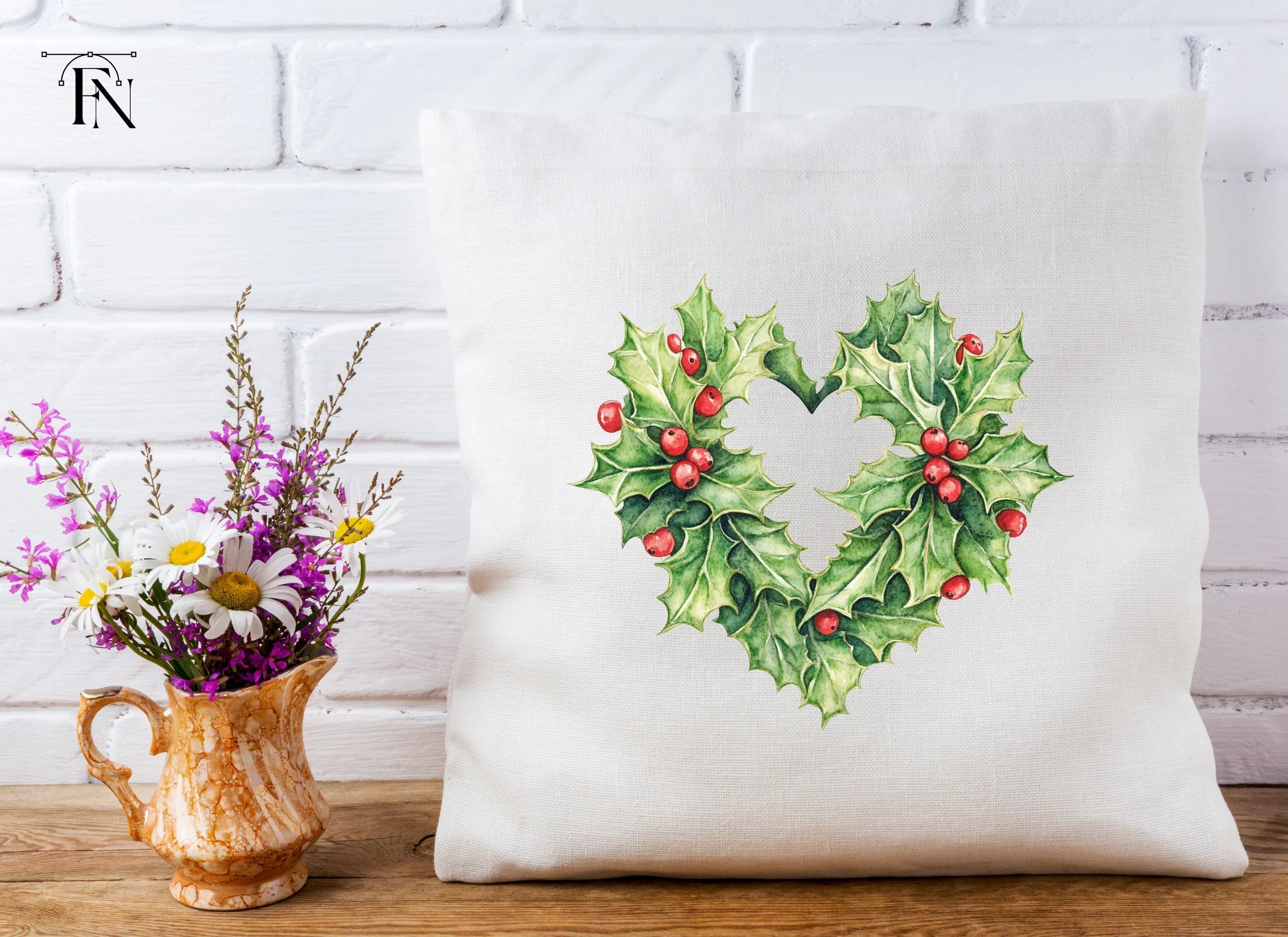 Holly Heart Wreath Clipart Bundle