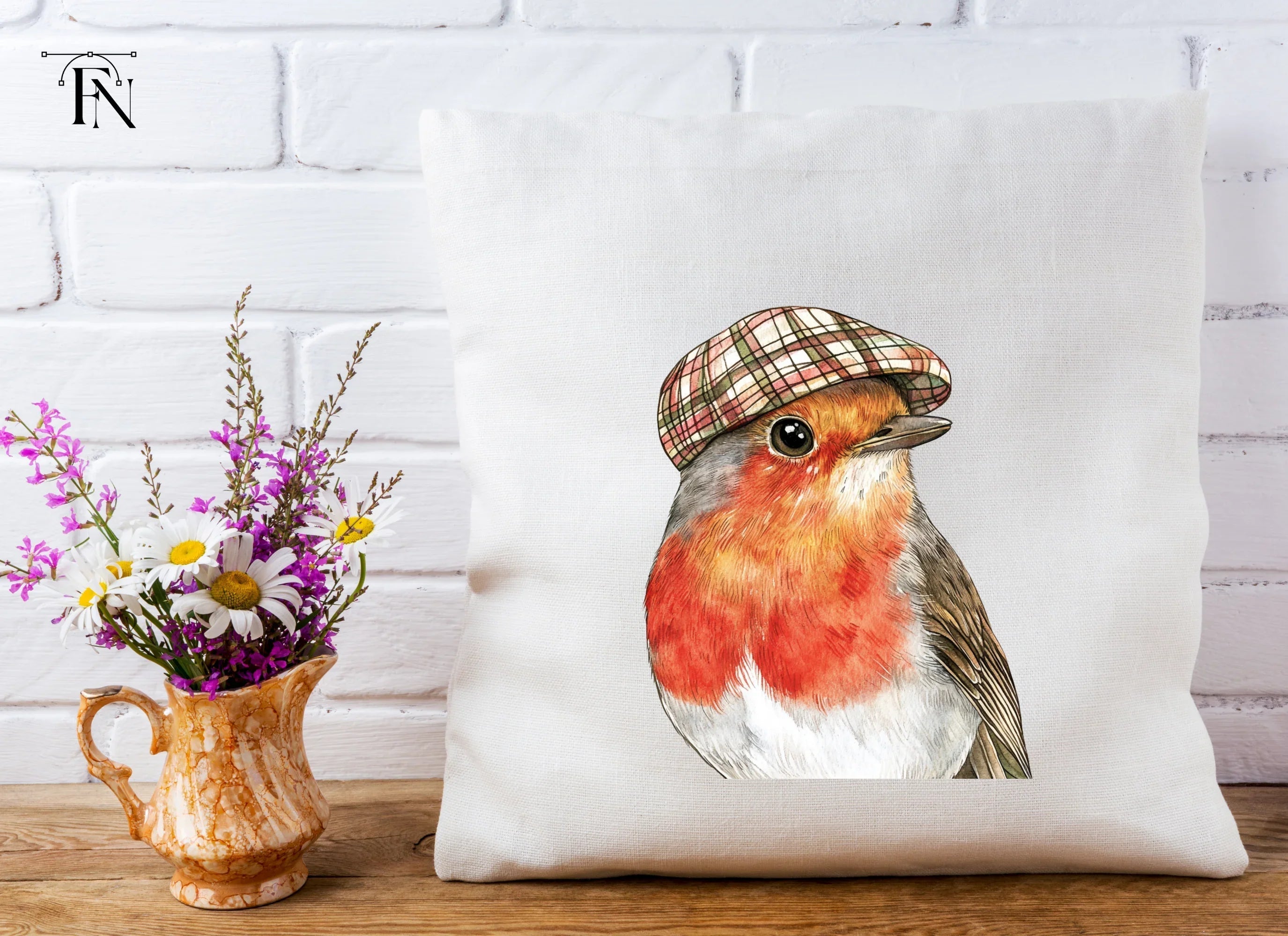 Three Robins in Plaid Flat Caps Clipart Bundle