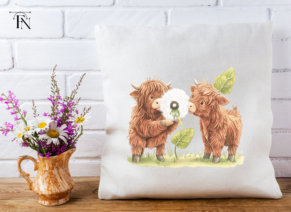 Highland Calf Blowing Dandelion Clipart Bundle