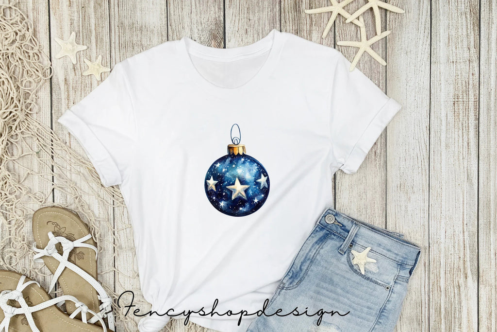 Blue Starry Christmas Ornaments Clipart Bundle