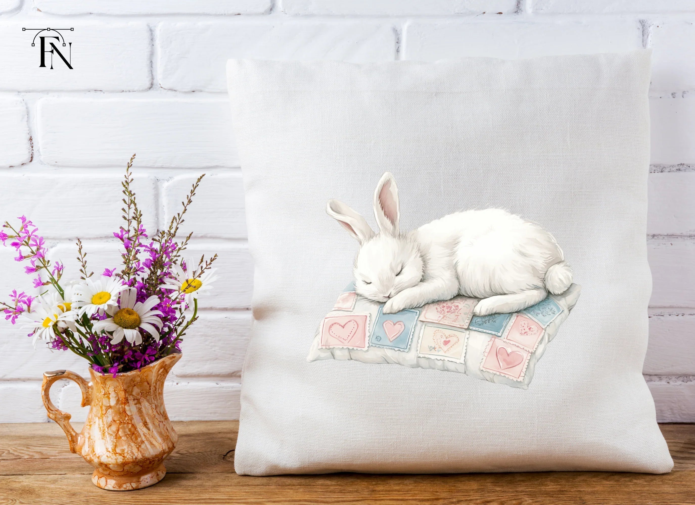 Sleeping Bunnies on Love Letter Pillows Clipart Bundle