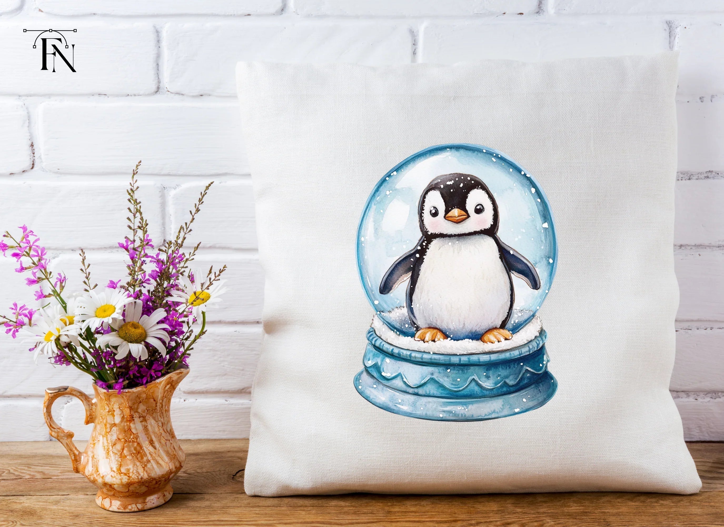 Cute Penguin Snow Globe Illustrations Clipart Bundle