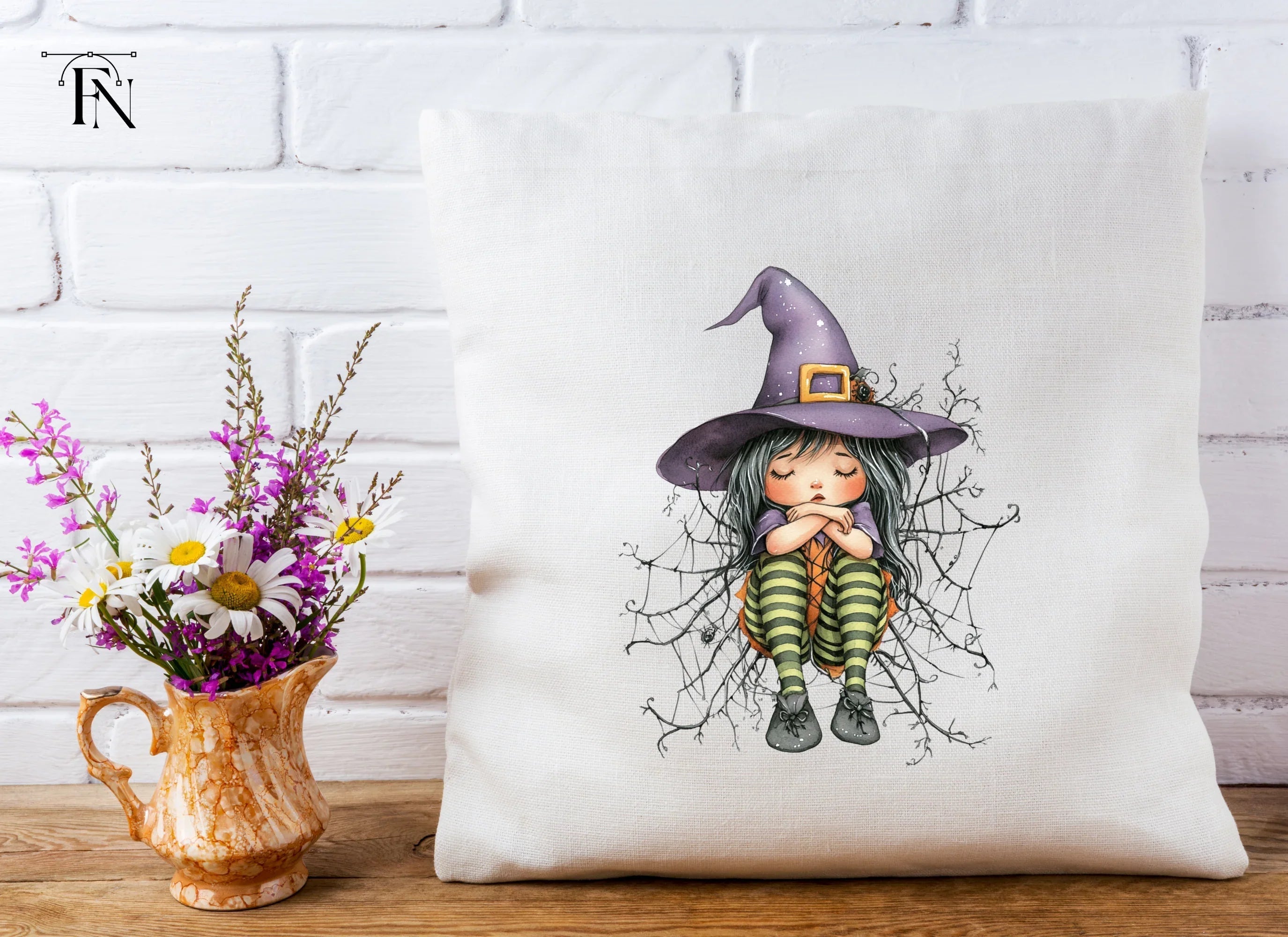 Sleeping Witches in Spiderwebs Clipart Bundle