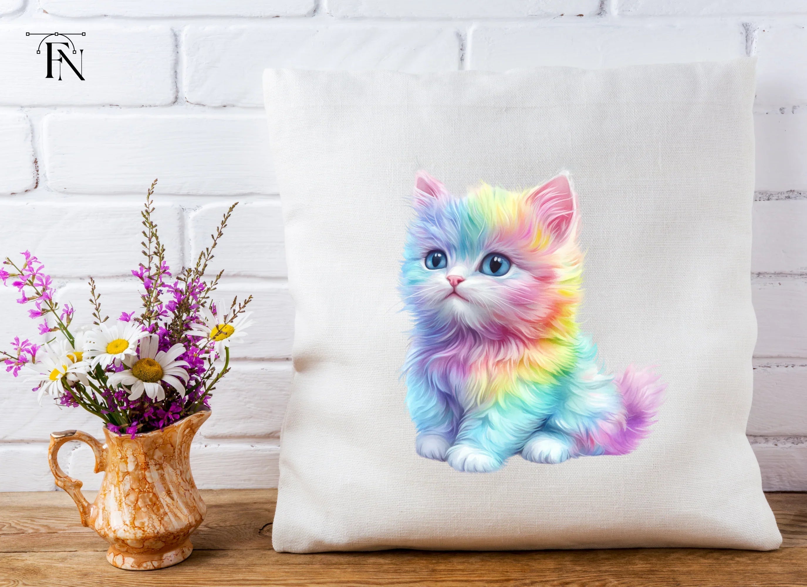 Fluffy Rainbow Kittens Clipart Bundle