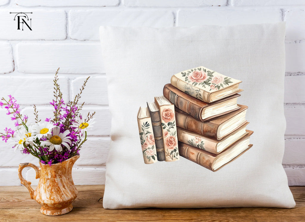 Stacked Books with Roses Clipart Bundle