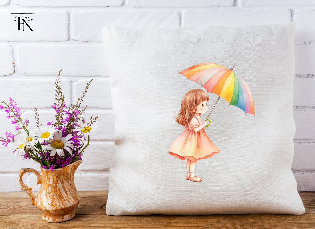 Girls with Rainbow Umbrella Clipart Bundle
