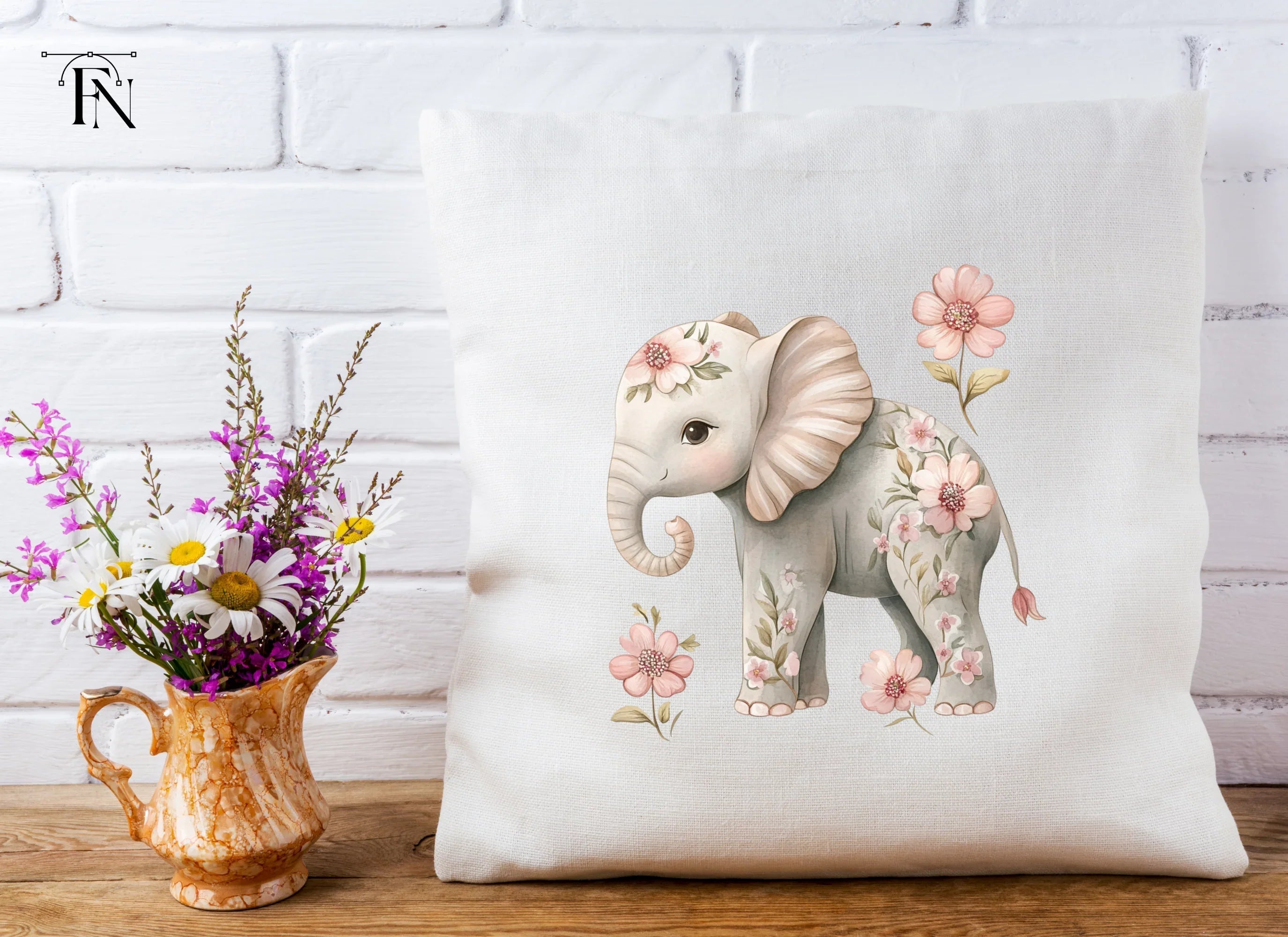 Floral Elephant Clipart Bundle