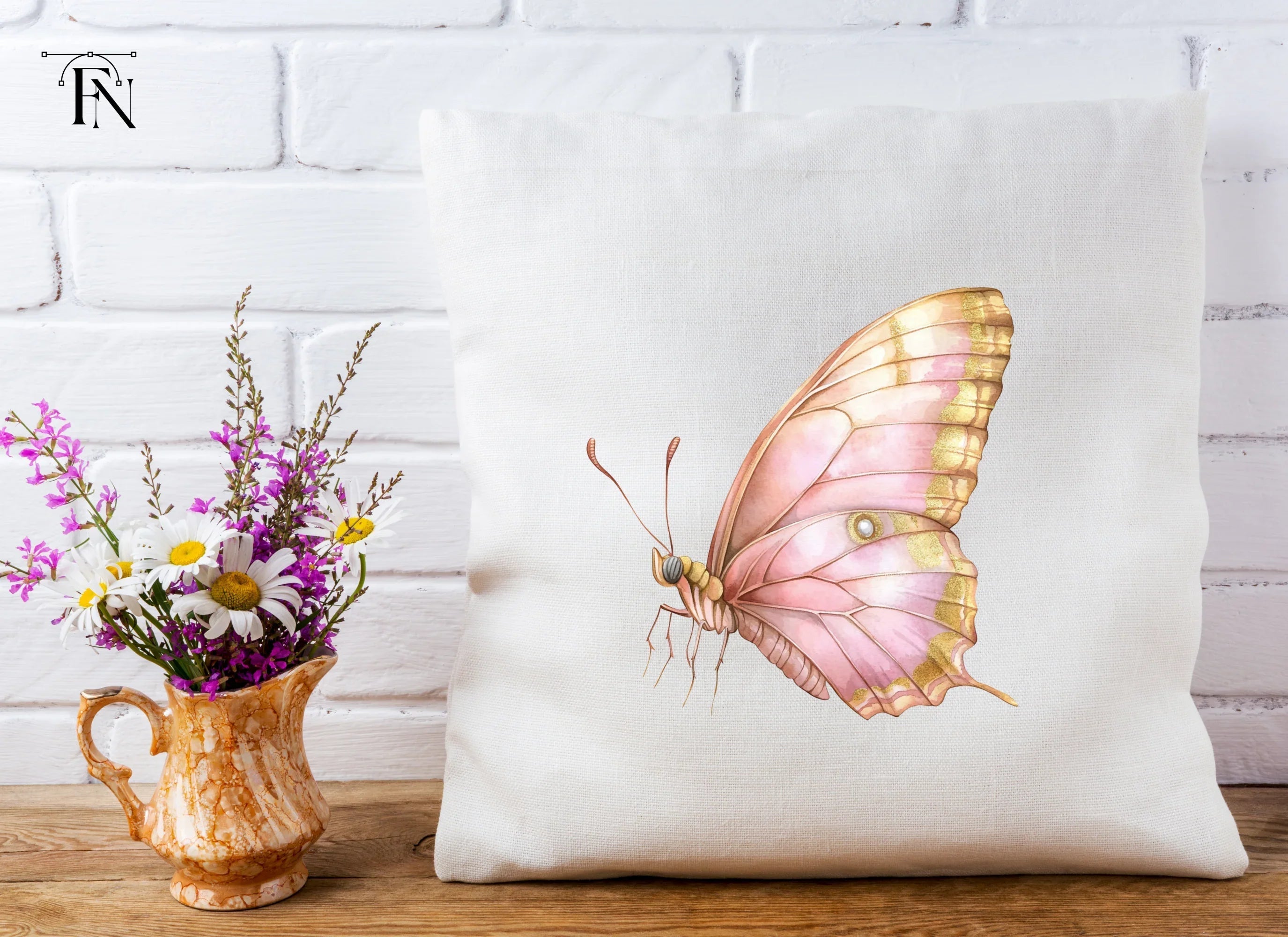 Side View Pink and Gold Butterfly Clipart Bundle