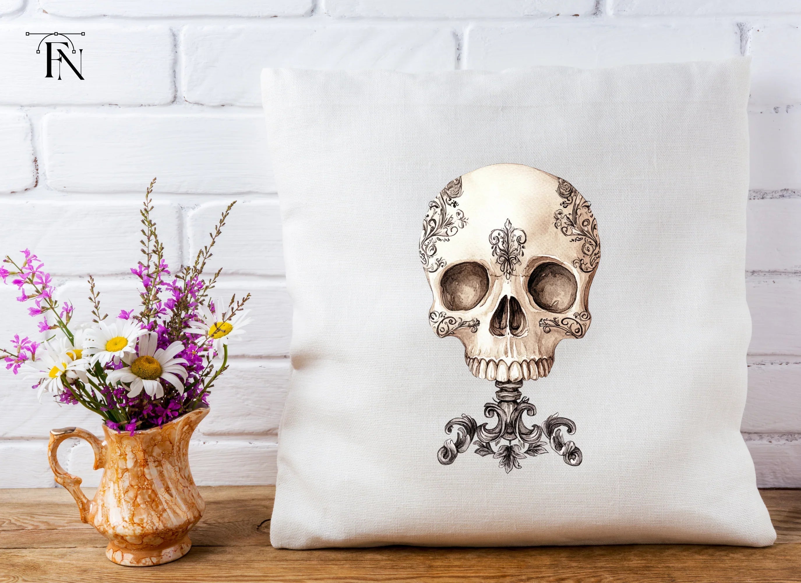 Ornate Floral Skull Clipart Bundle
