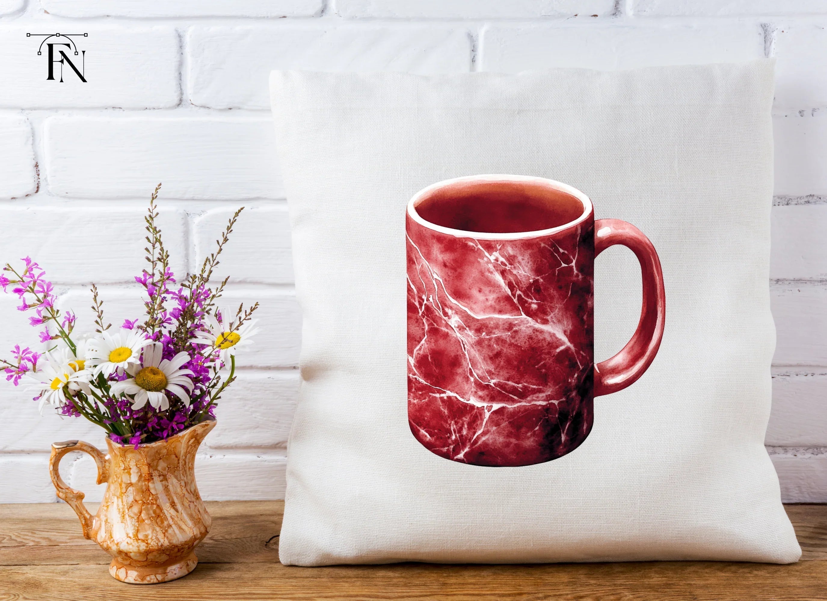 Red Marble Pattern Coffee Clipart Bundle