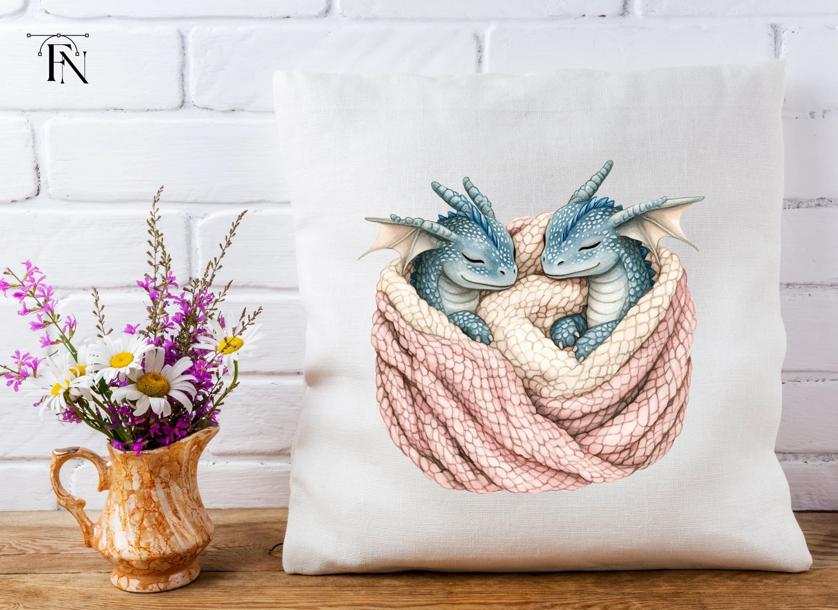 Cute Baby Dragons in Knitted Blanket Clipart Bundle