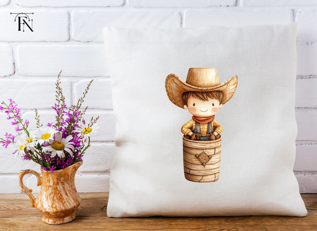 Adorable Cowboy in Barrel Clipart Bundle