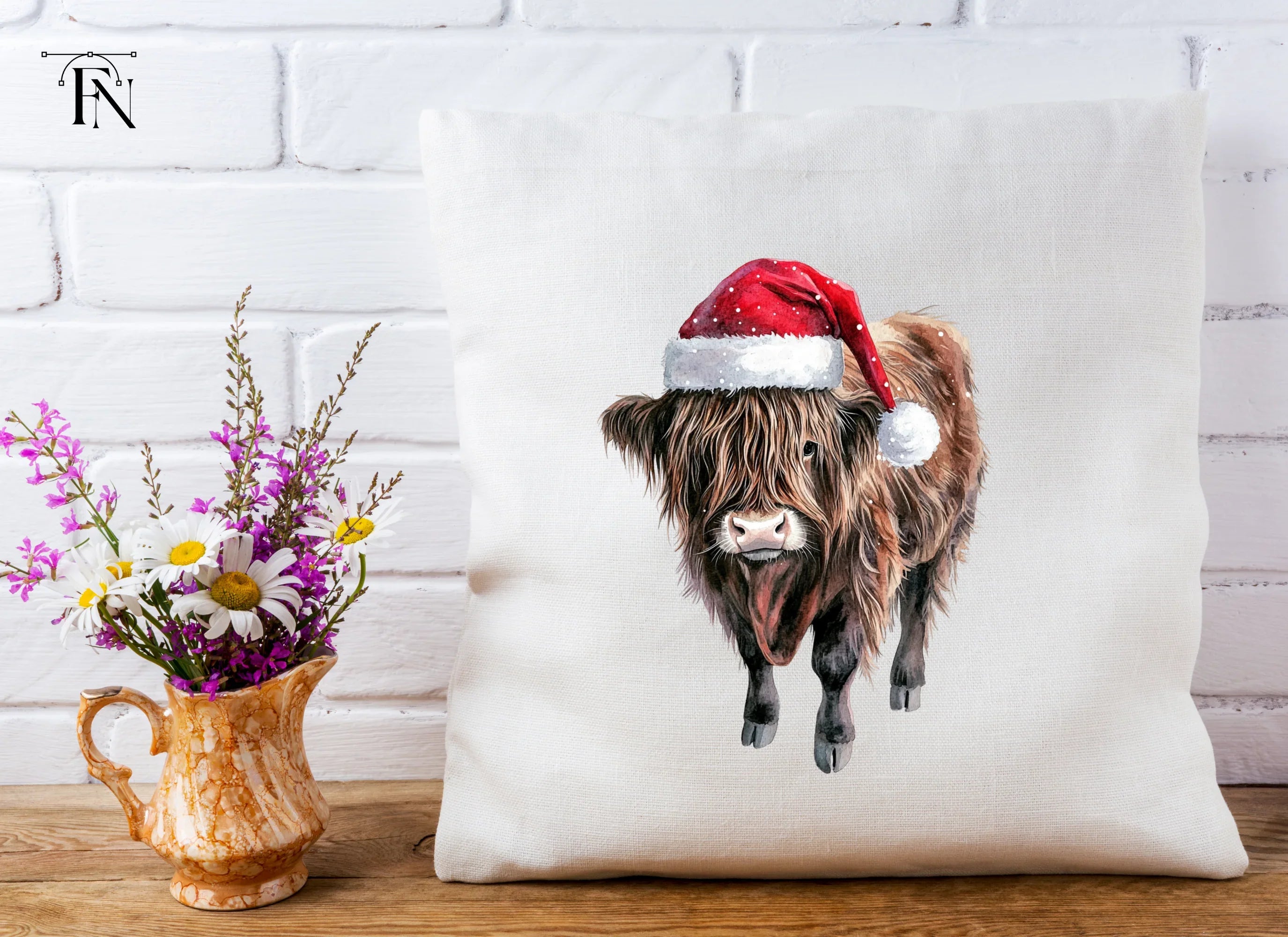 Highland Cows in Santa Hats Clipart Bundle