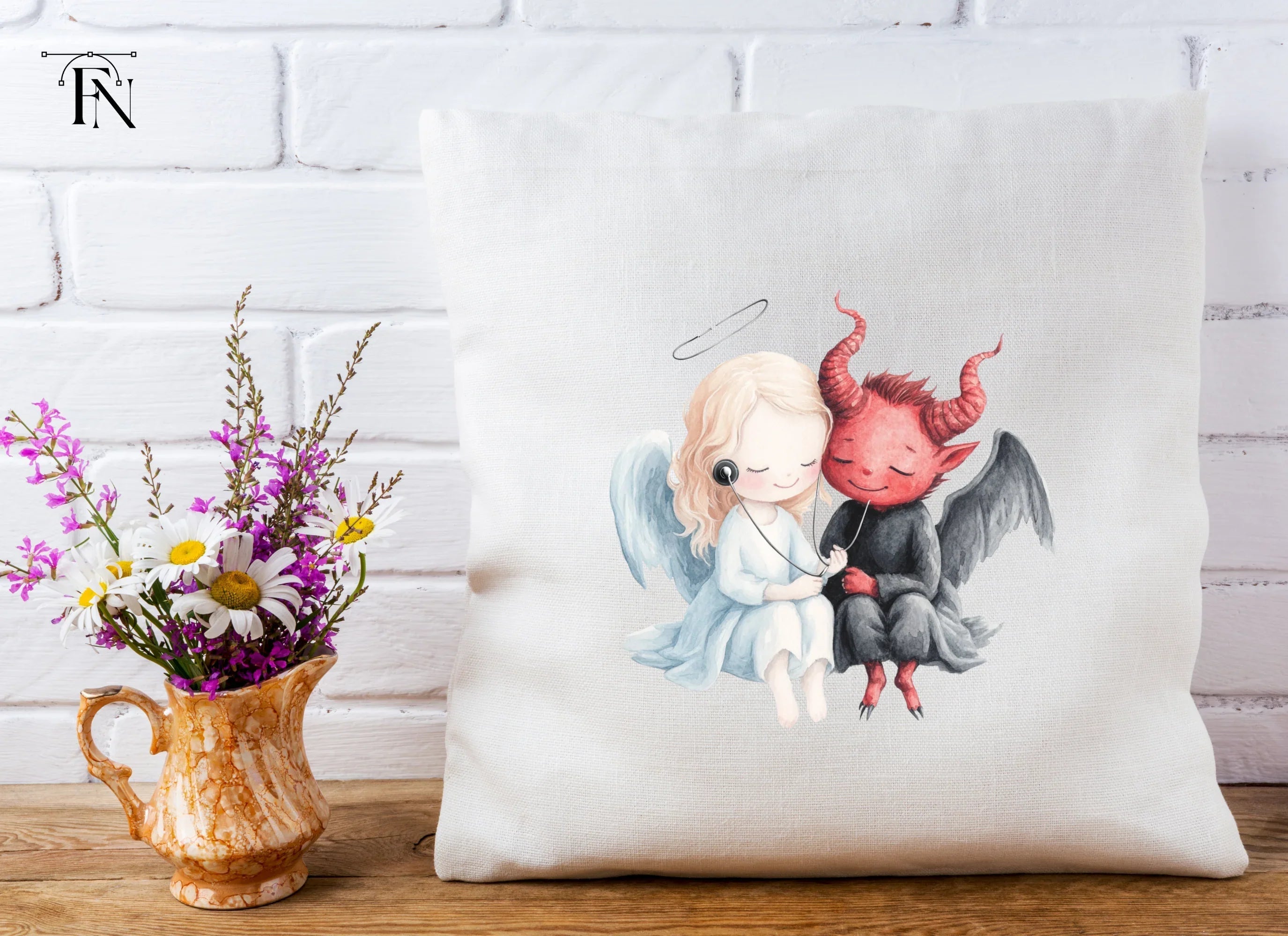 Cute Angel and Devil Listening to Music Clipart Bundle