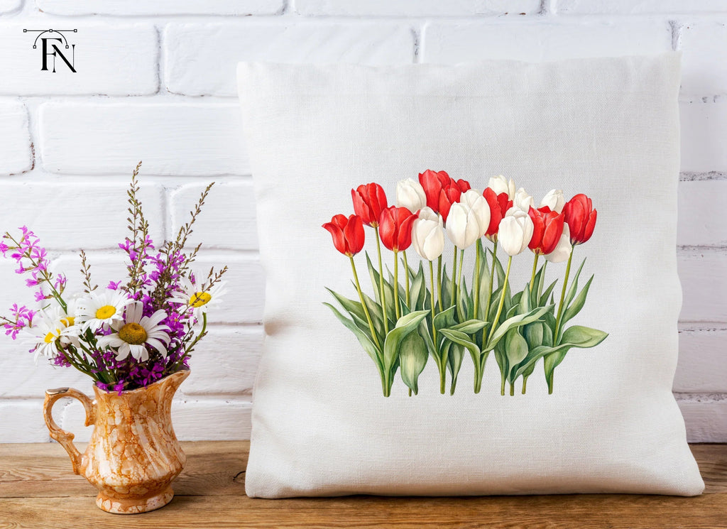 Vibrant Red and White Tulip Clipart Bundle