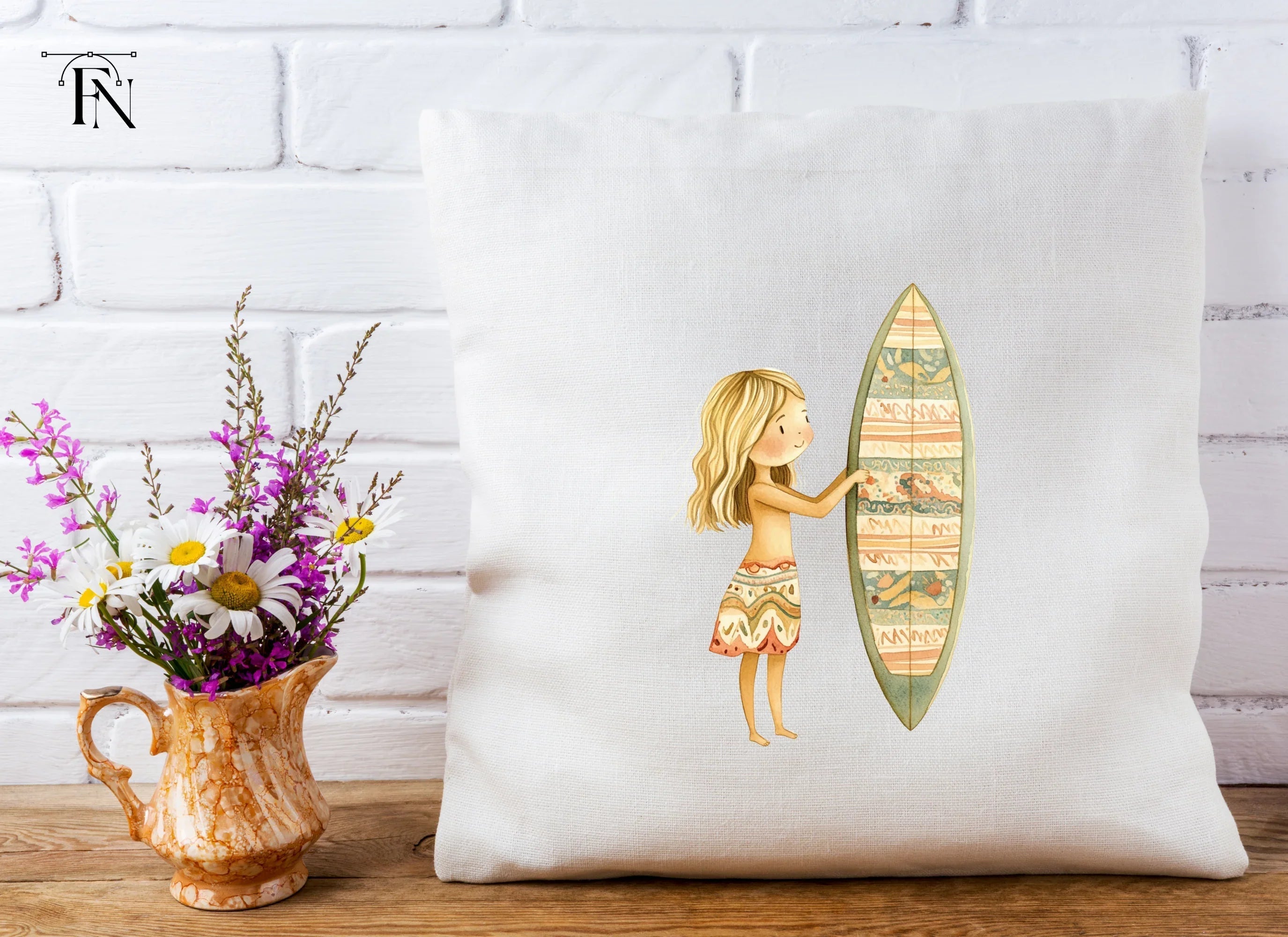 Cute Girl with Surfboard Clipart Bundle