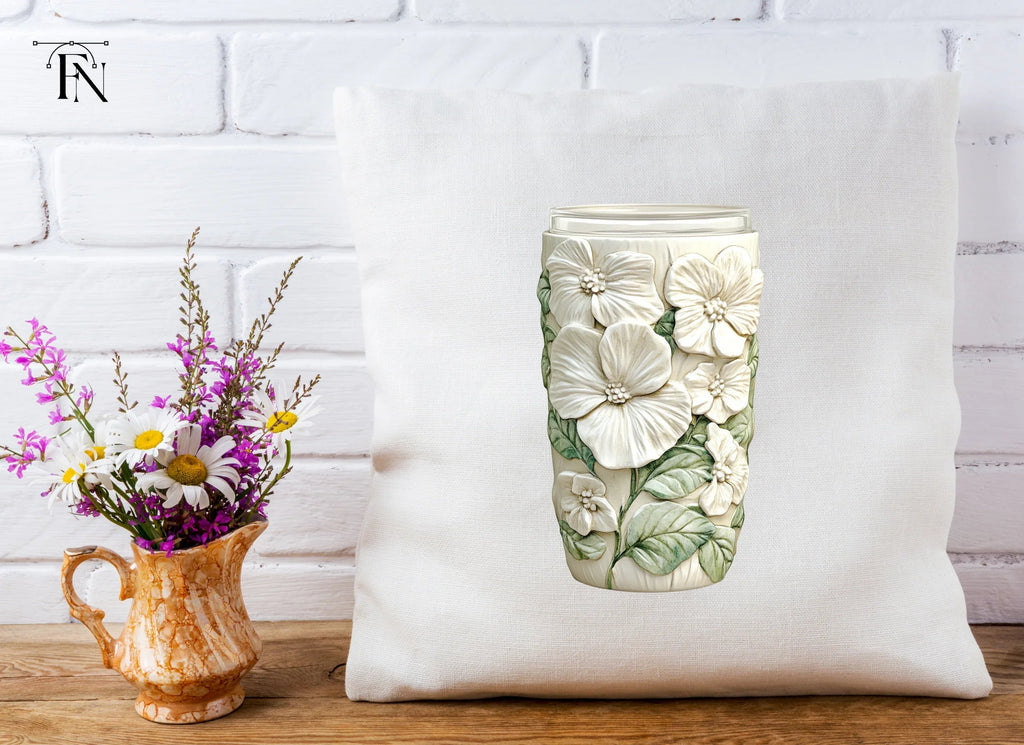 Elegant White Floral Tumbler Clipart Bundle