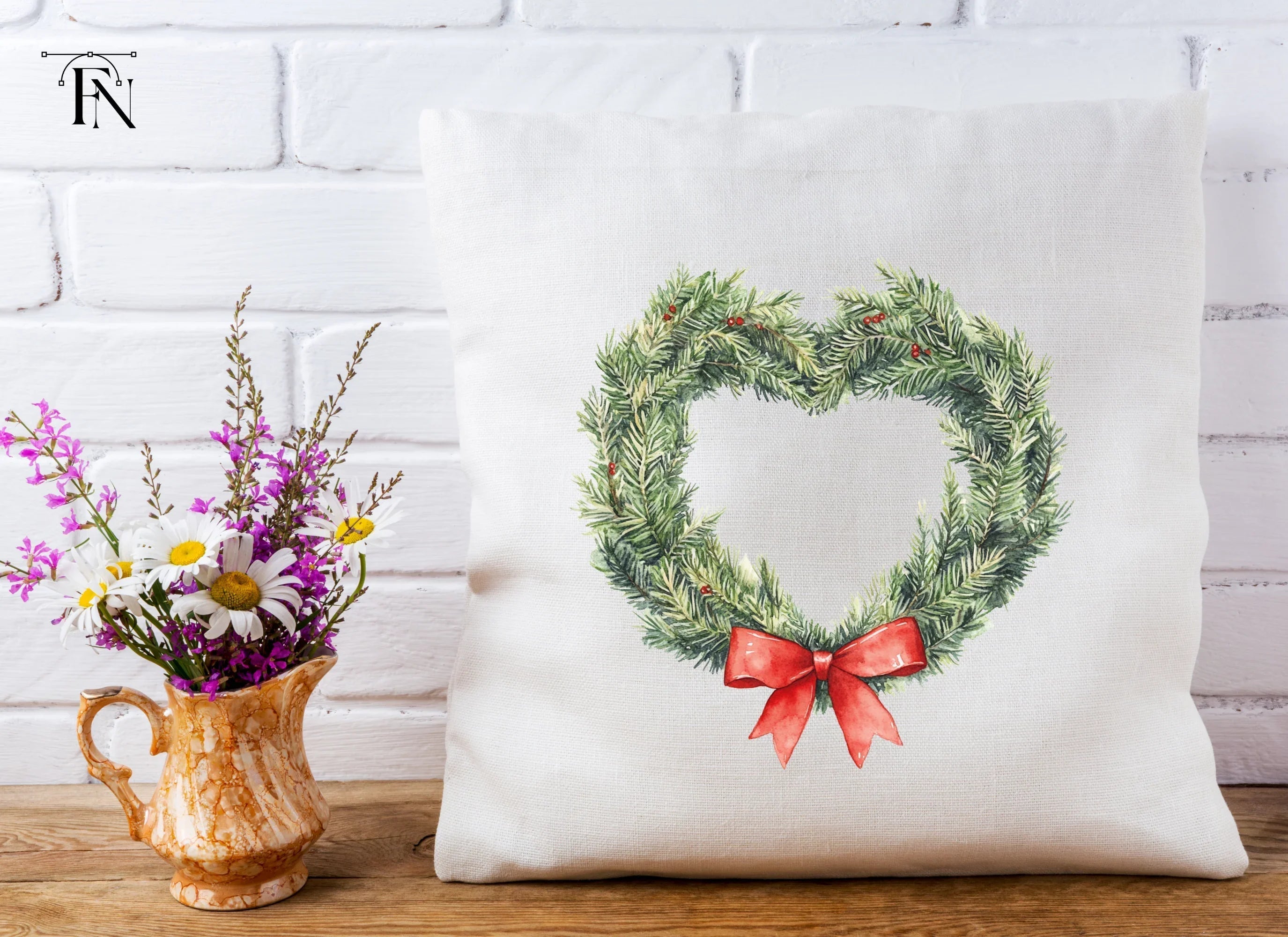 Christmas Heart Wreaths Clipart Bundle
