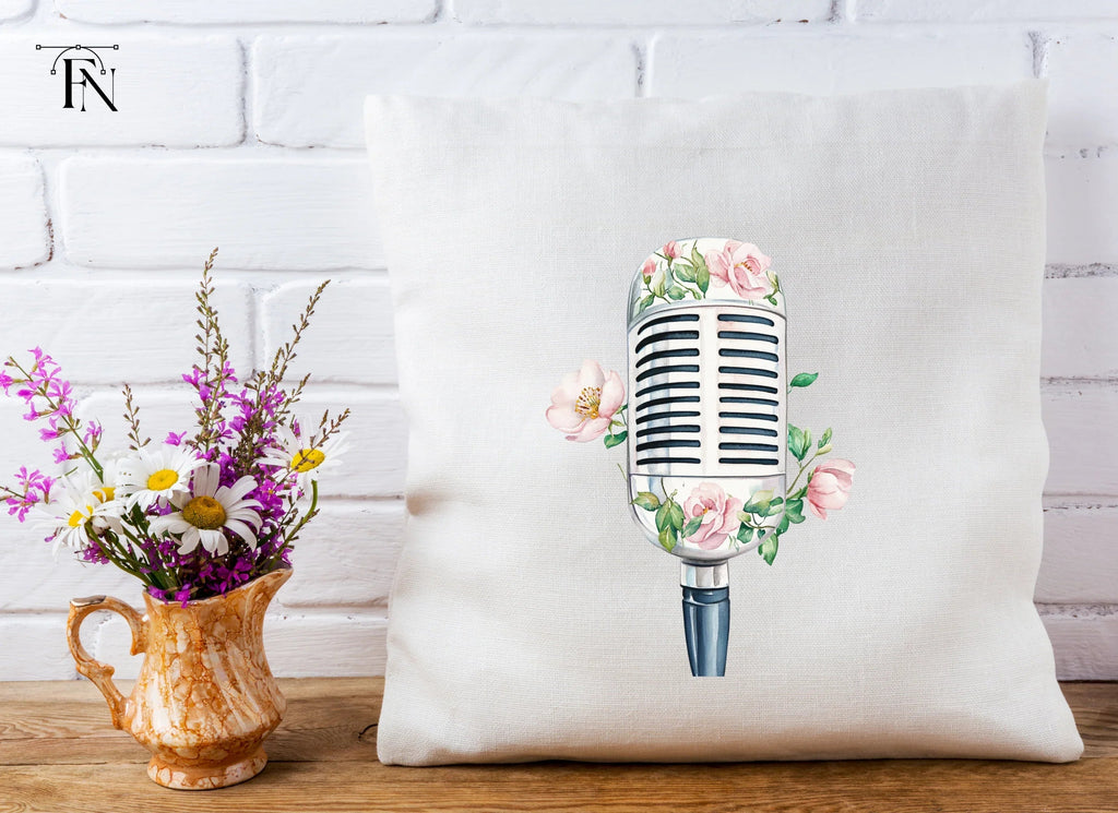 Vintage Microphones with Pink Flowers Clipart Bundle
