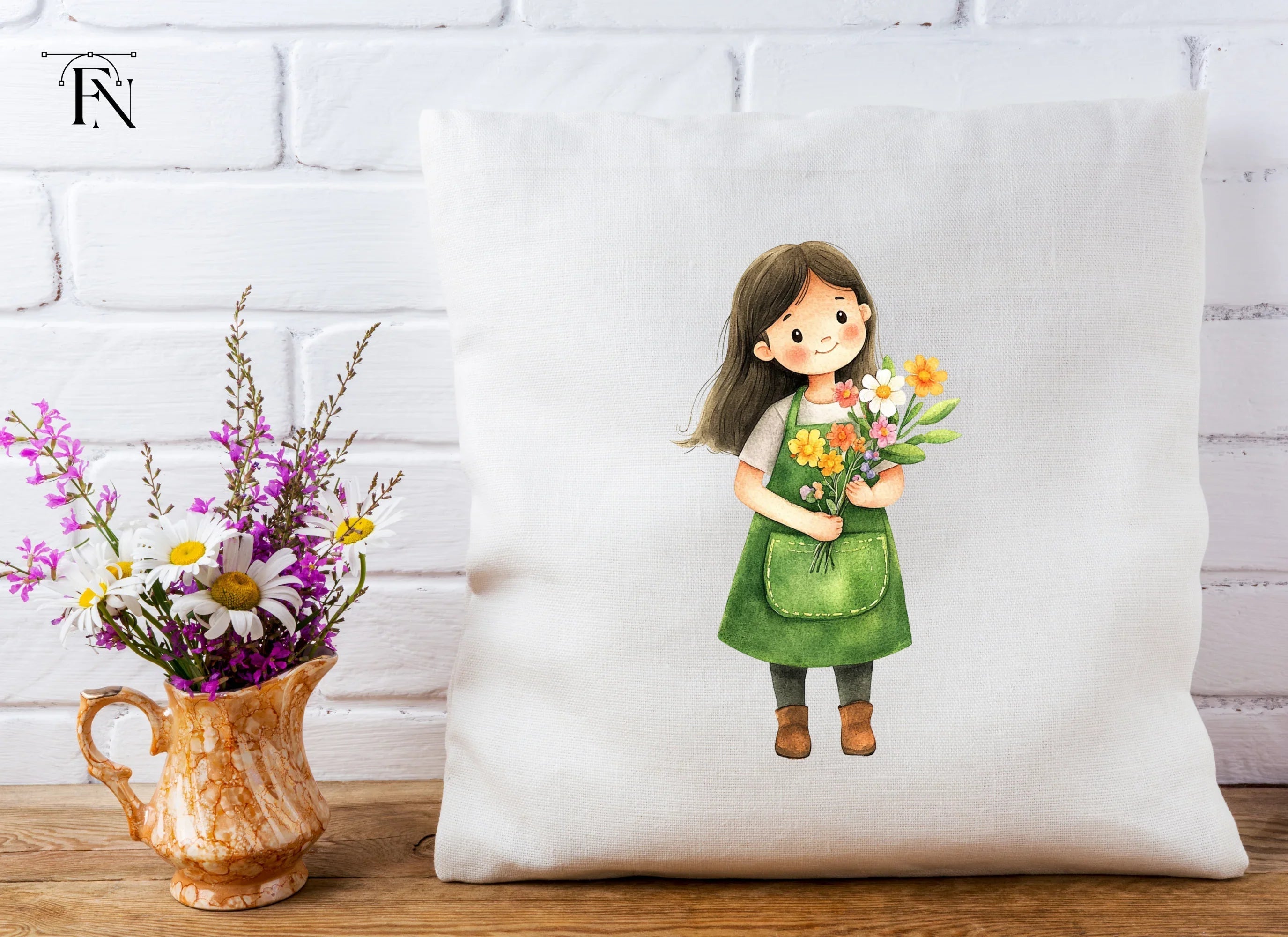 Cute Girls with Flower Bouquets Clipart Bundle