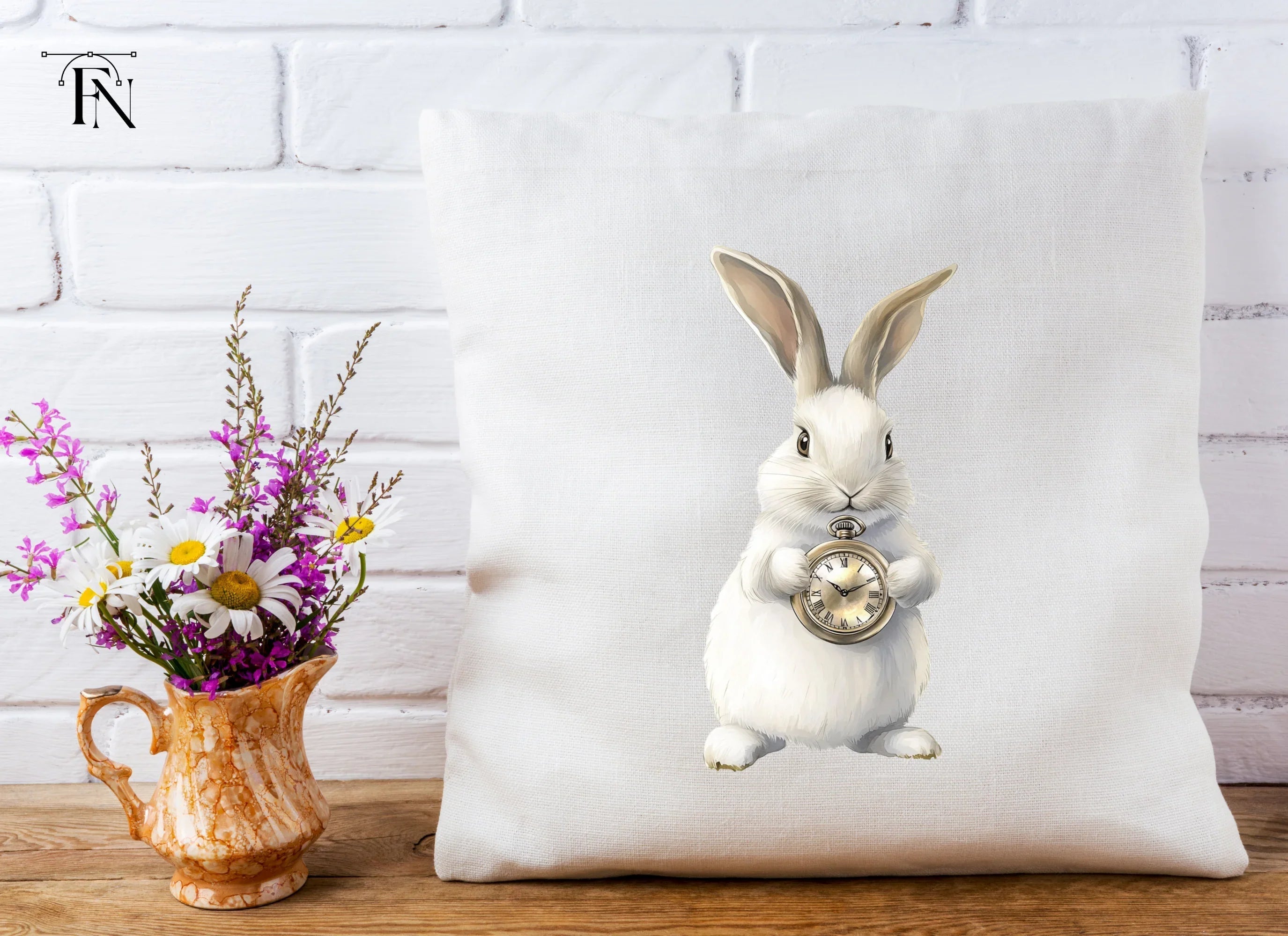 White Rabbit with Pocket Watch Clipart Bundle