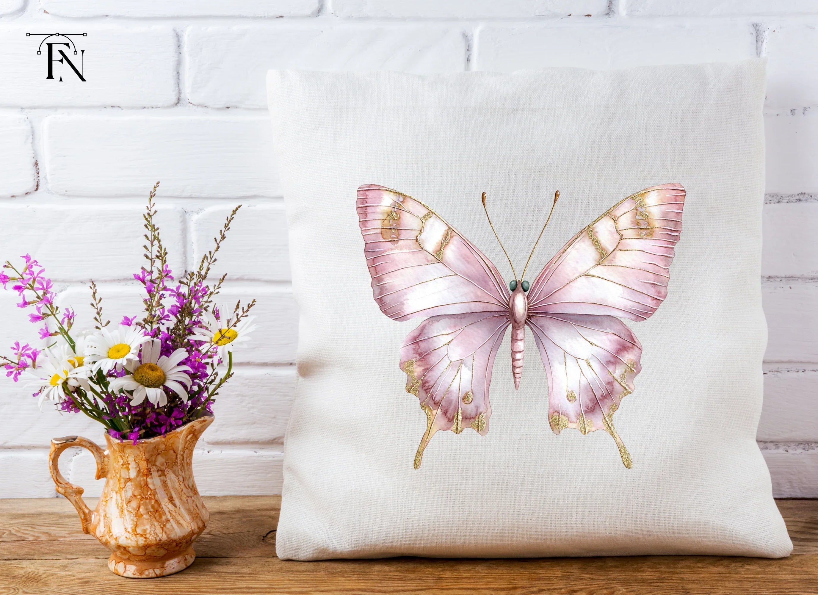 Elegant Pink and Gold Butterfly Clipart Bundle