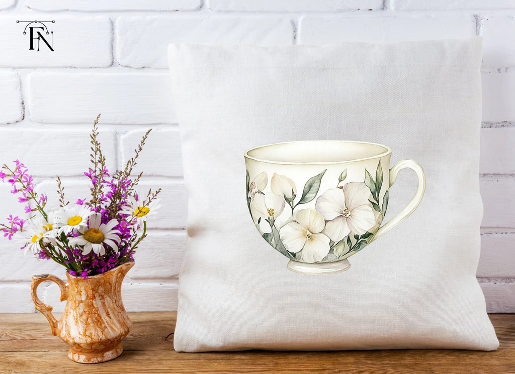 Elegant White Floral Teacup Clipart Bundle