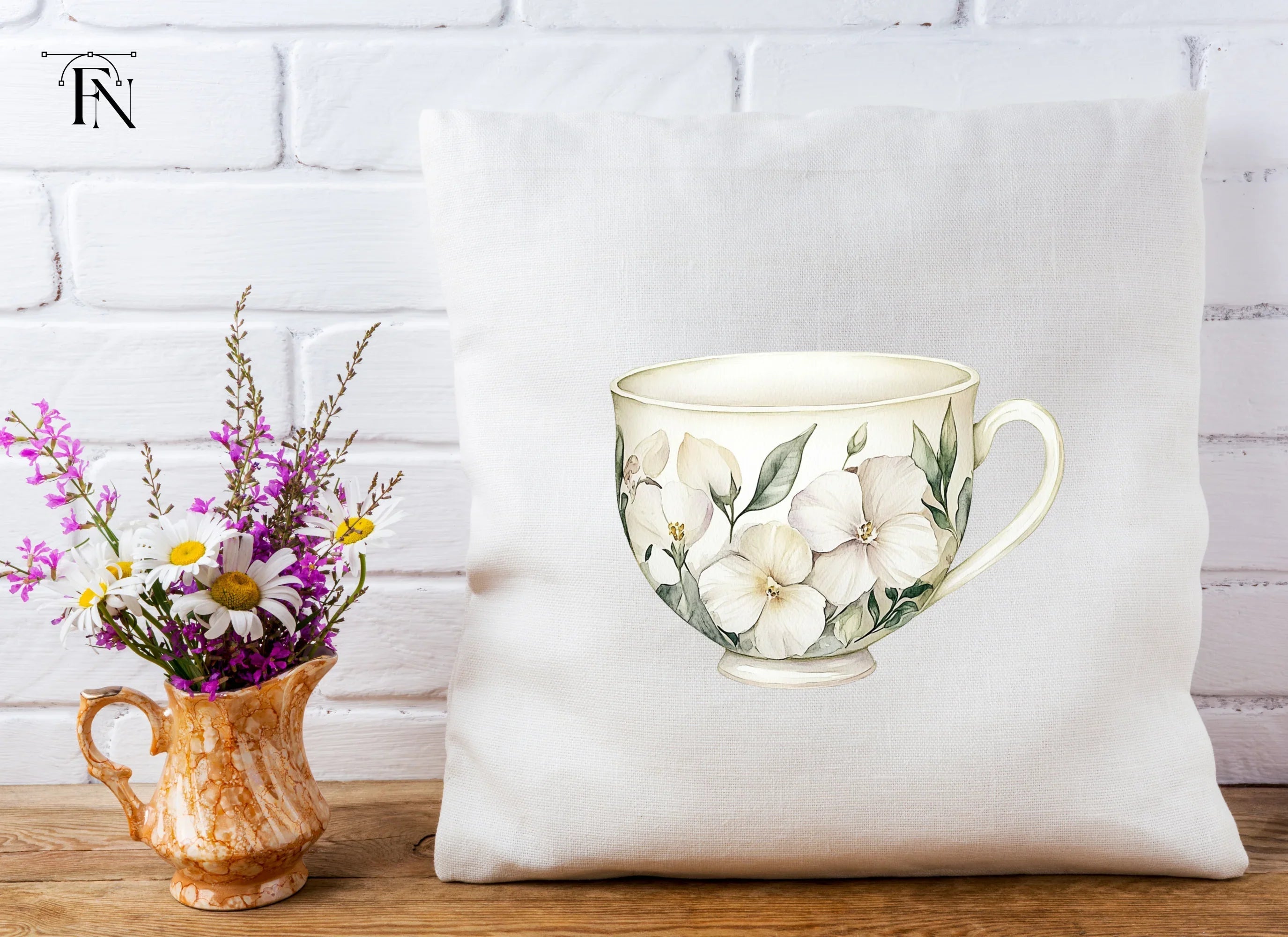 Elegant White Floral Teacup Clipart Bundle