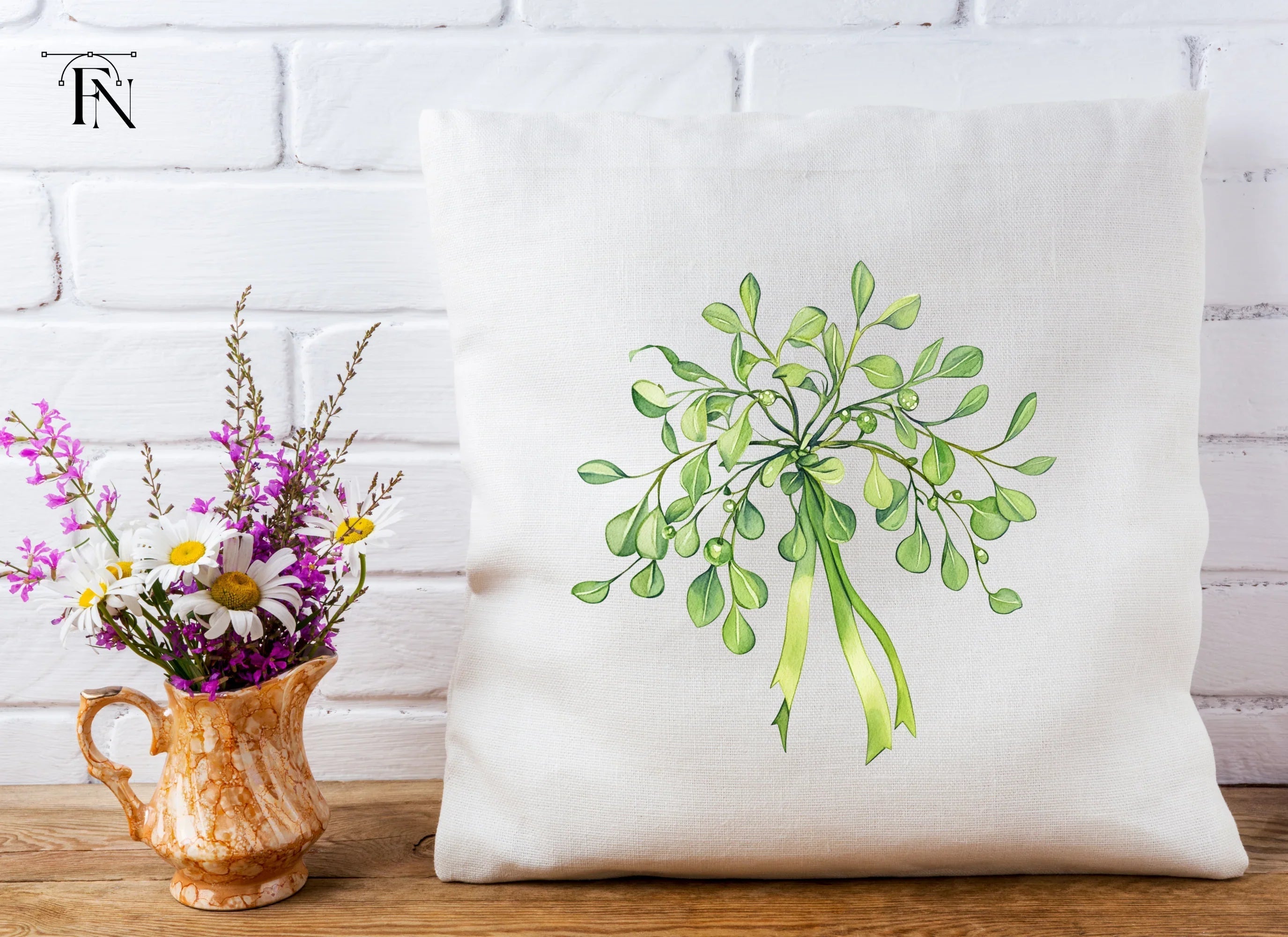 Green Mistletoe with Berries Clipart Bundle