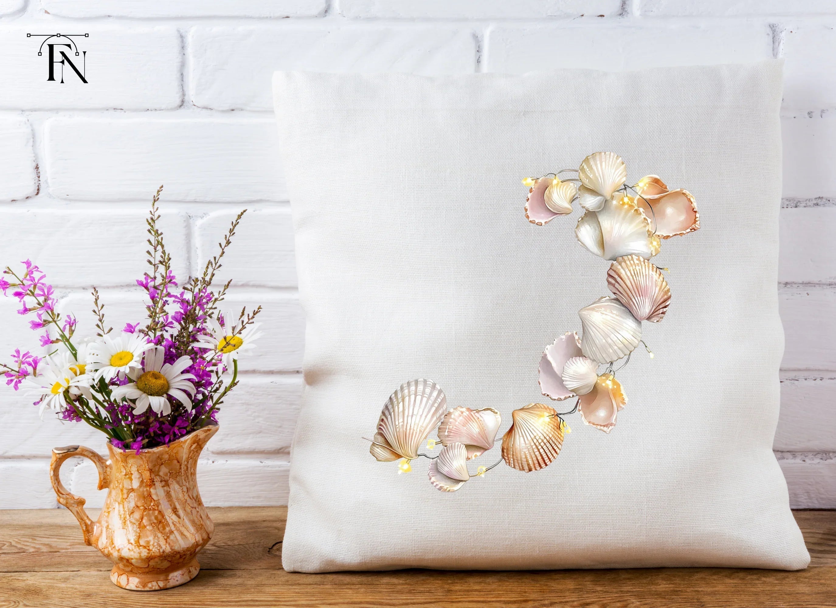 Shimmering Seashell Garland Clipart Bundle
