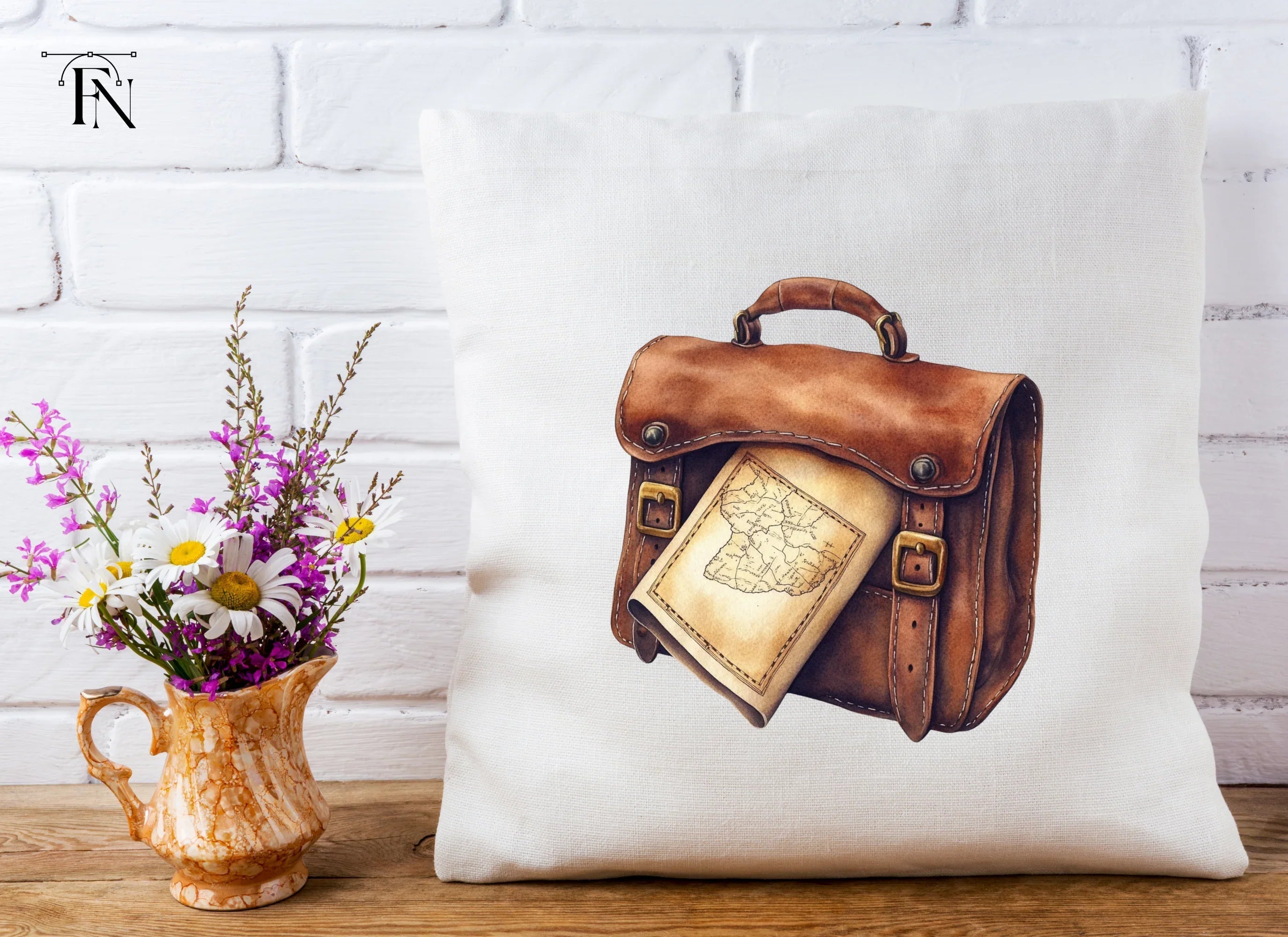 Vintage Leather Satchel with Old Maps Clipart Bundle