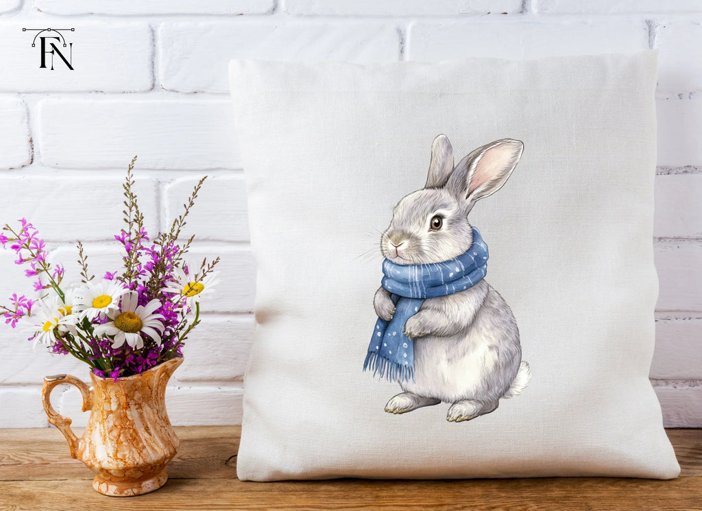 Cute Grey Bunnies with Blue Scarves Clipart Bundle