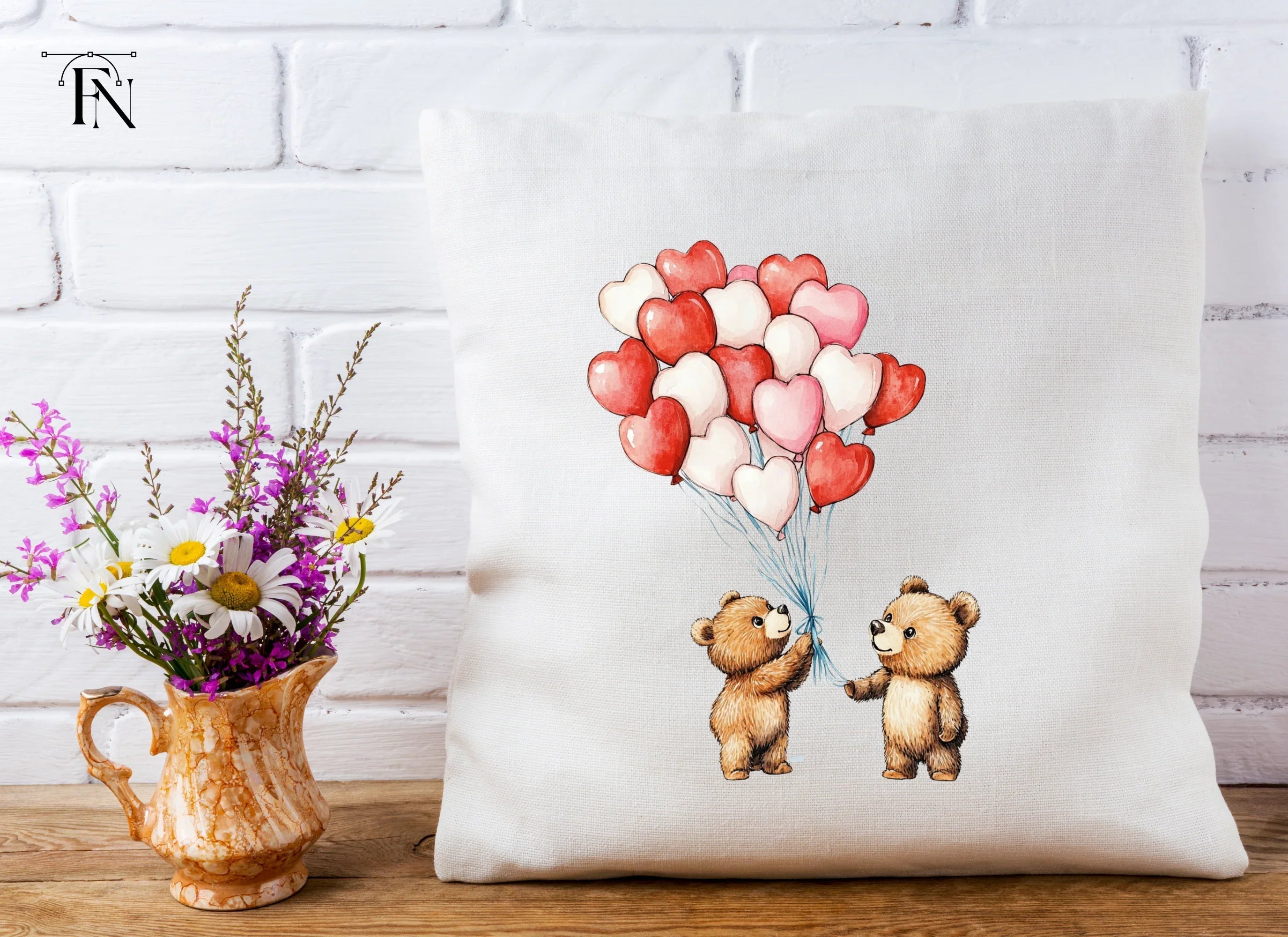 Cute Bears with Heart Balloons Clipart Bundle