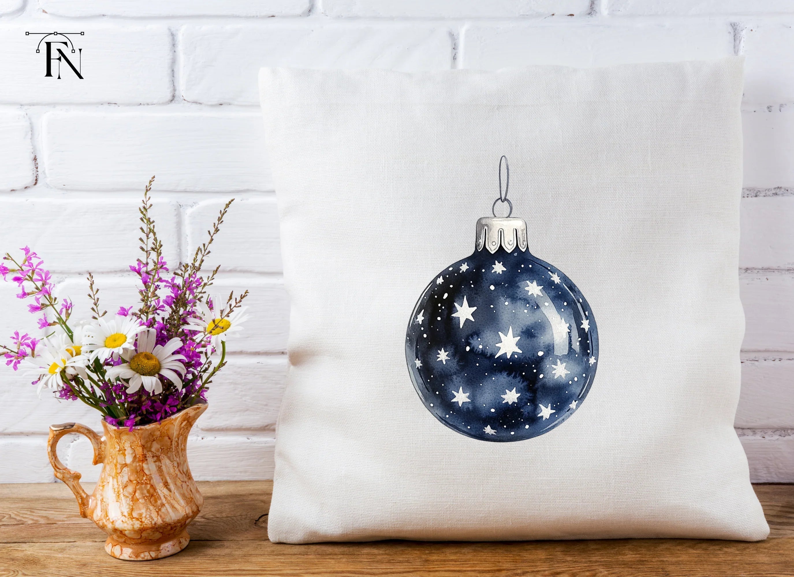 Dark Blue Starry Christmas Baubles Clipart Bundle