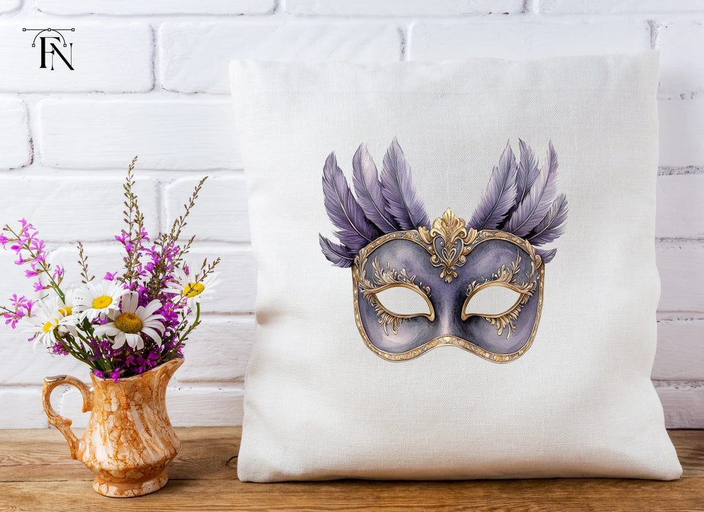 Elegant Purple Feathered Masquerade Mask Clipart Bundle