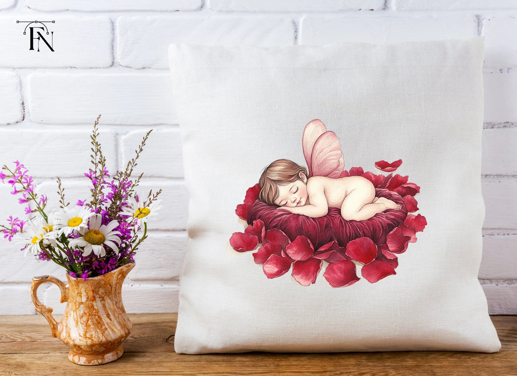 Sleeping Baby Angels on Rose Petals Clipart Bundle