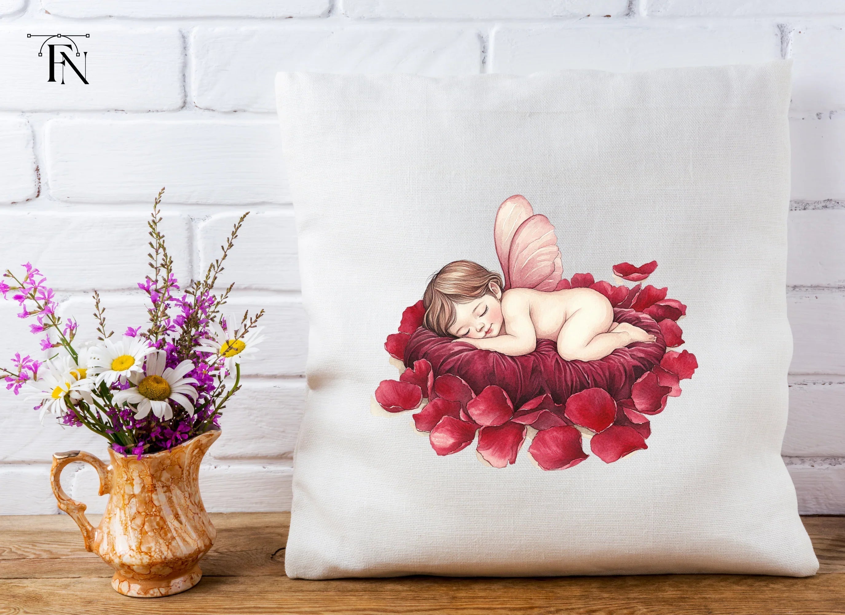 Sleeping Baby Angels on Rose Petals Clipart Bundle