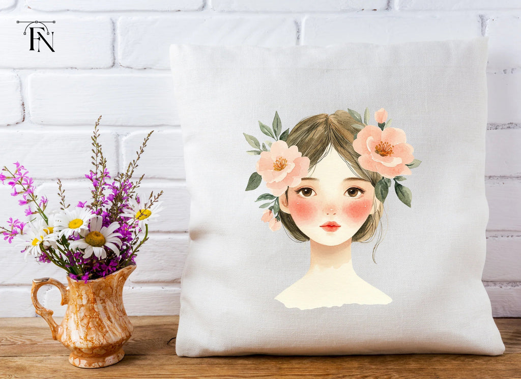 Cute Girls with Flower Crowns Clipart Bundle