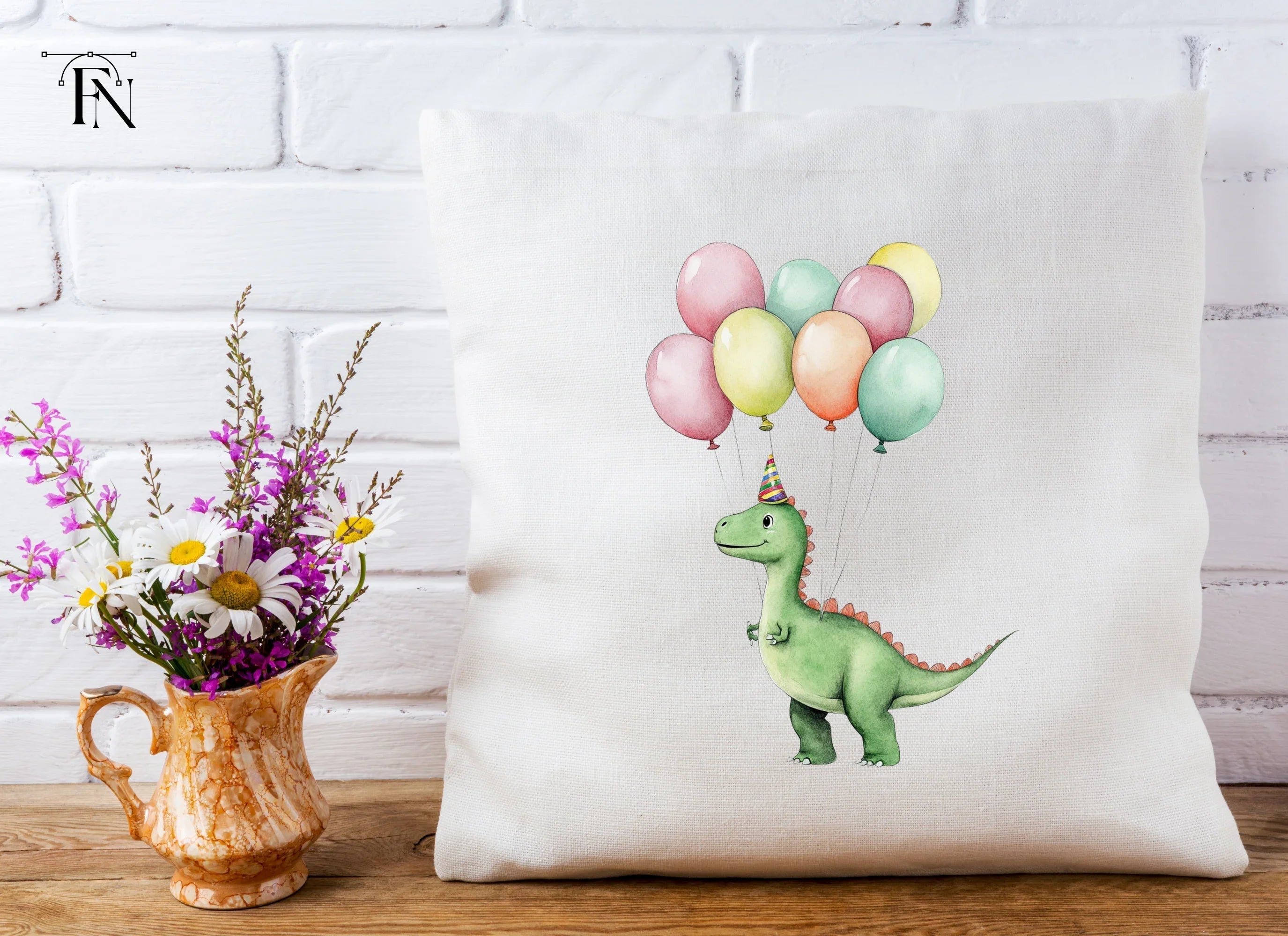 Happy Dinosaur with Balloons Clipart Bundle