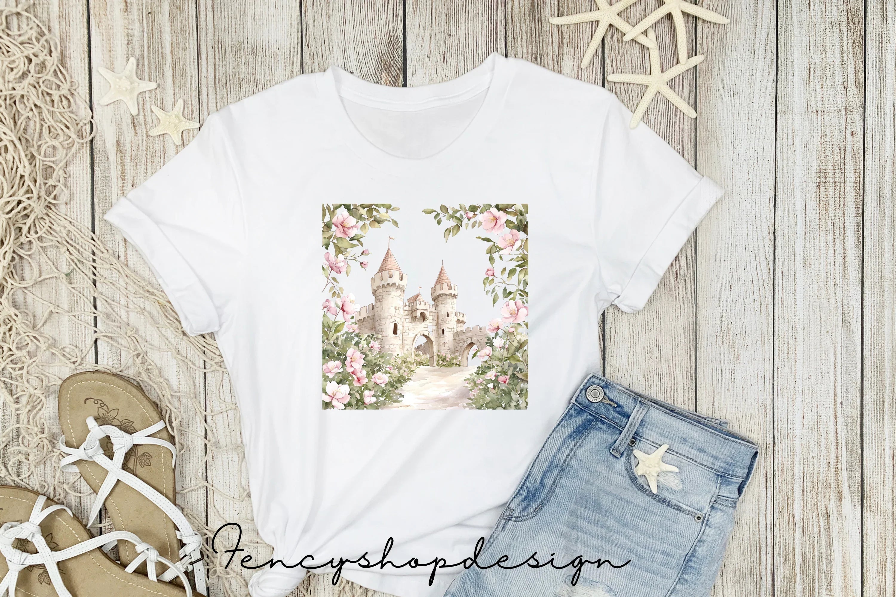 Fairytale Castle Pink Roses Clipart Bundle