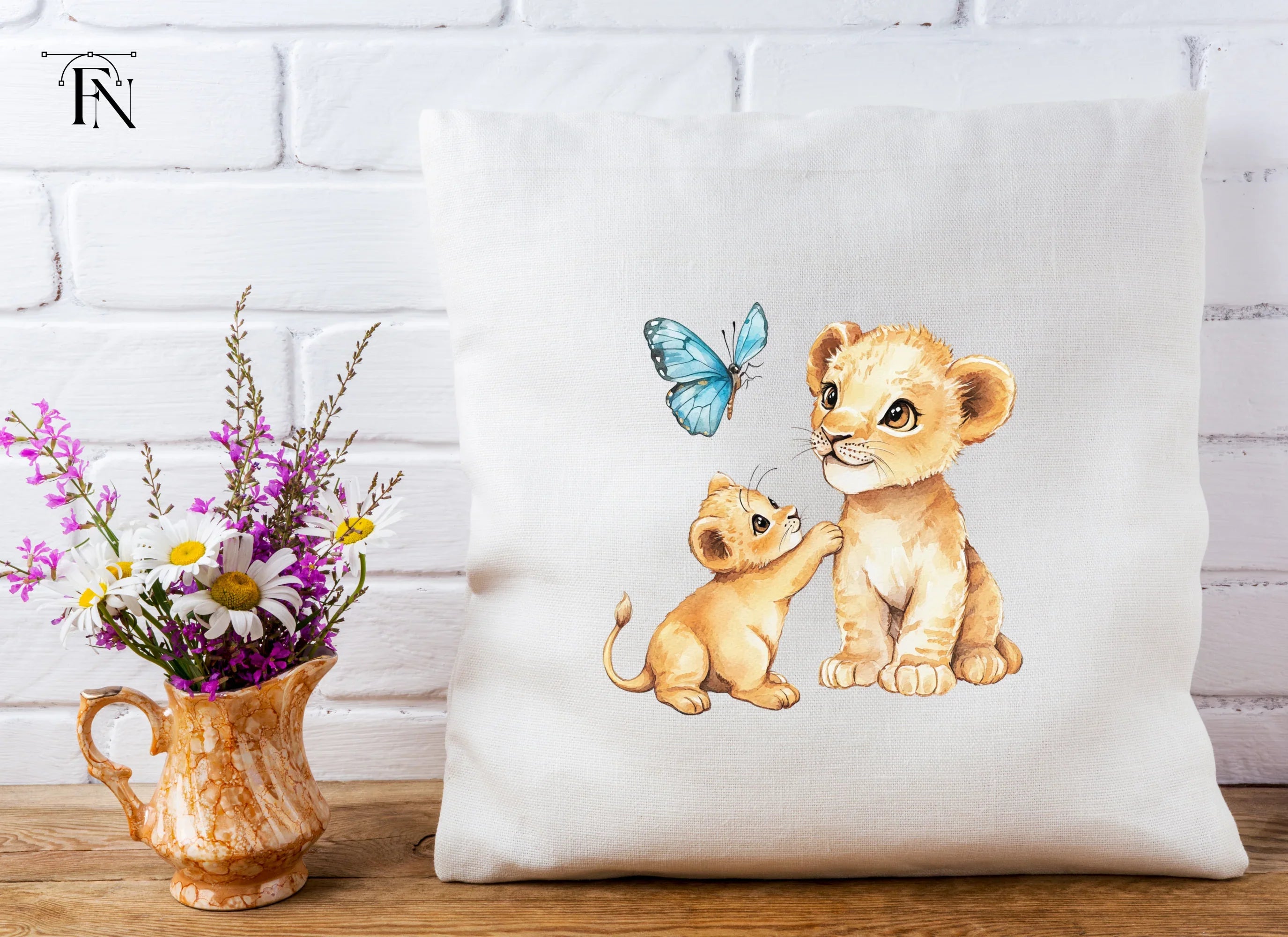 Playful Lion Cubs and Butterfly Clipart Bundle
