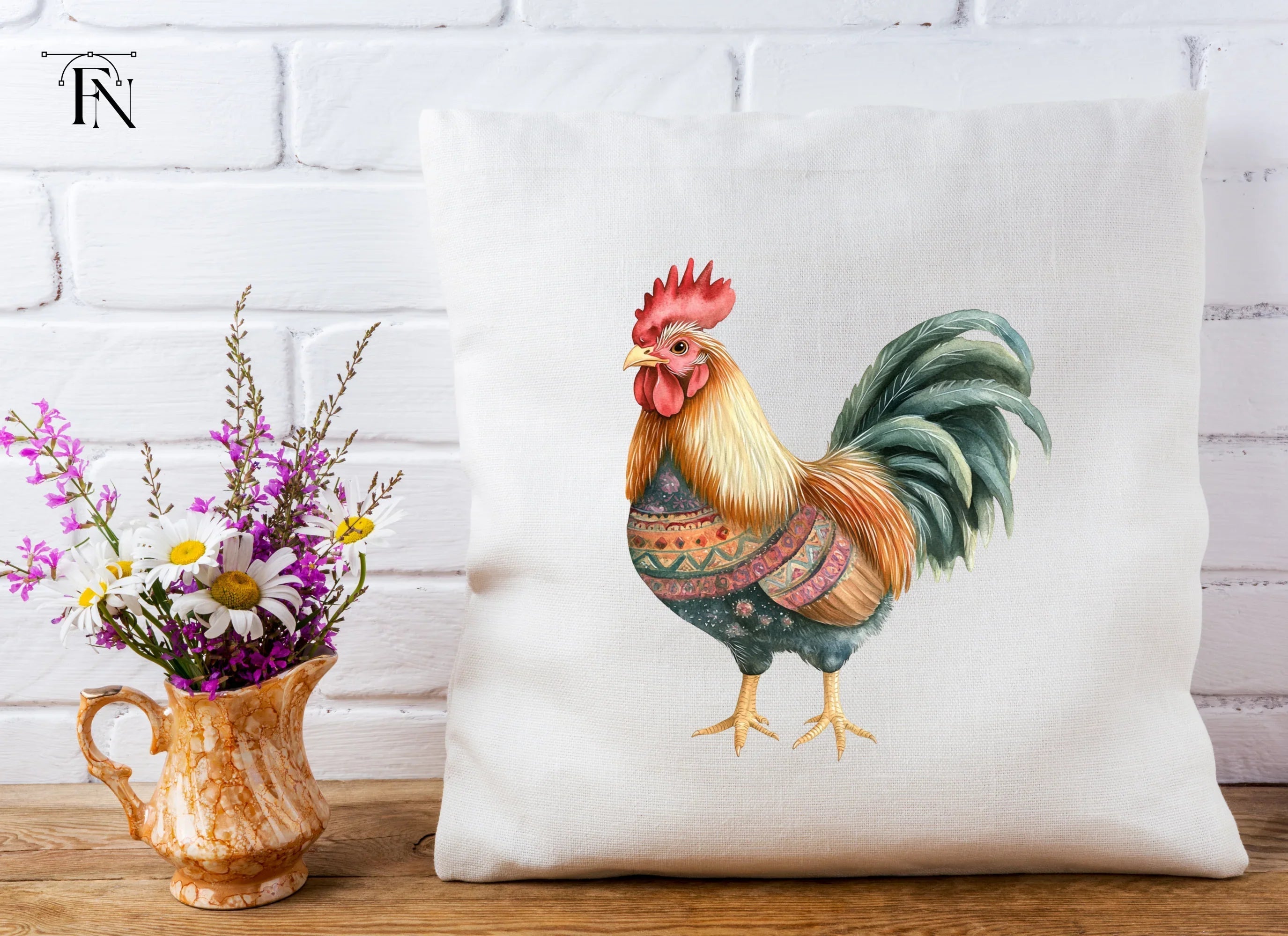 Boho Chic Rooster Clipart Bundle